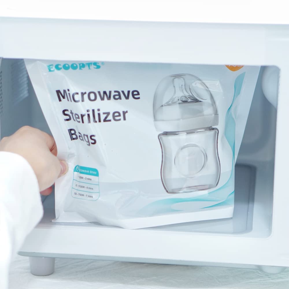 ECOOPTS 12-Pack Reusable Microwave Steam Sterilizer Bags for Baby Bottles & Breast Pump Parts | Quick Sanitizing Solution for Busy Parents | Perfect for Daycare, Travel & Home Use