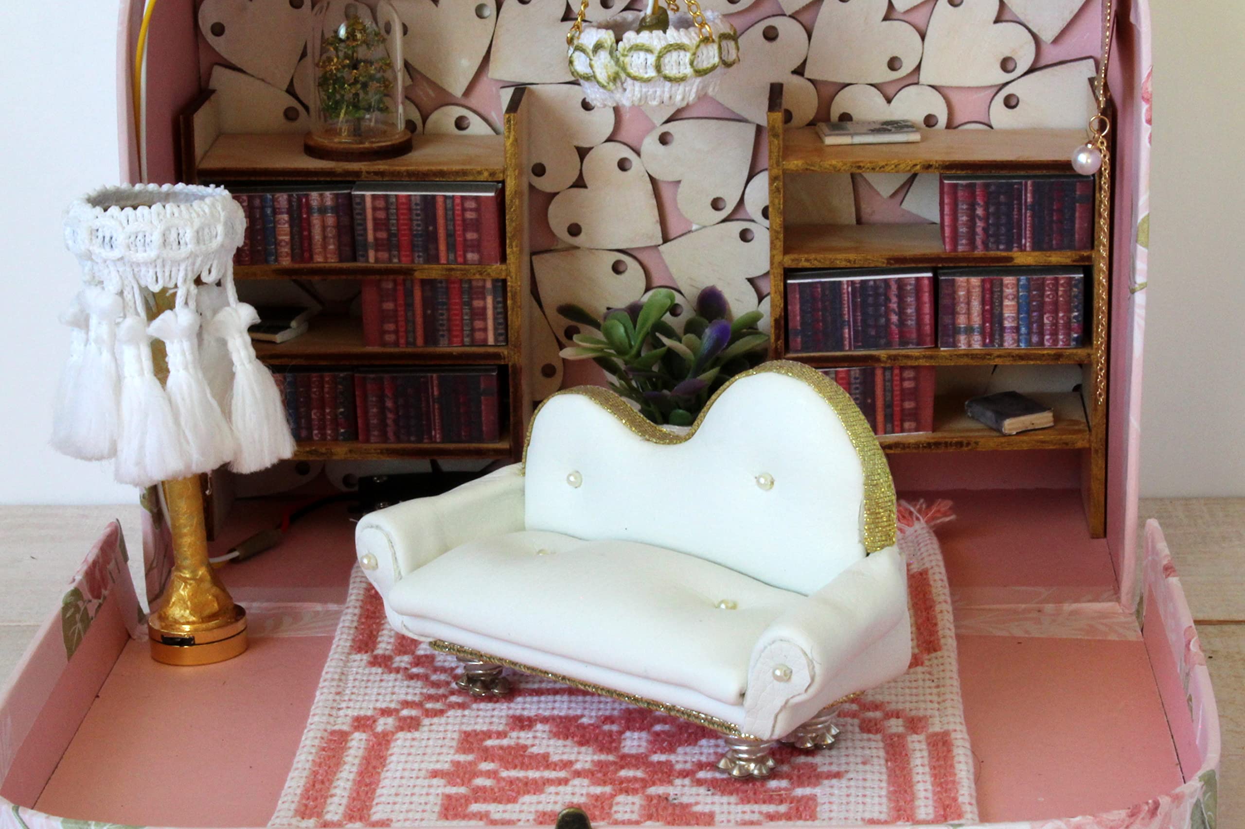1:12 Scale Miniature Travel Dollhouse in a Suitcase with Chair, Fireplace & Table Accessories - Perfect for Collectors, Kids Play & Home Decor Display