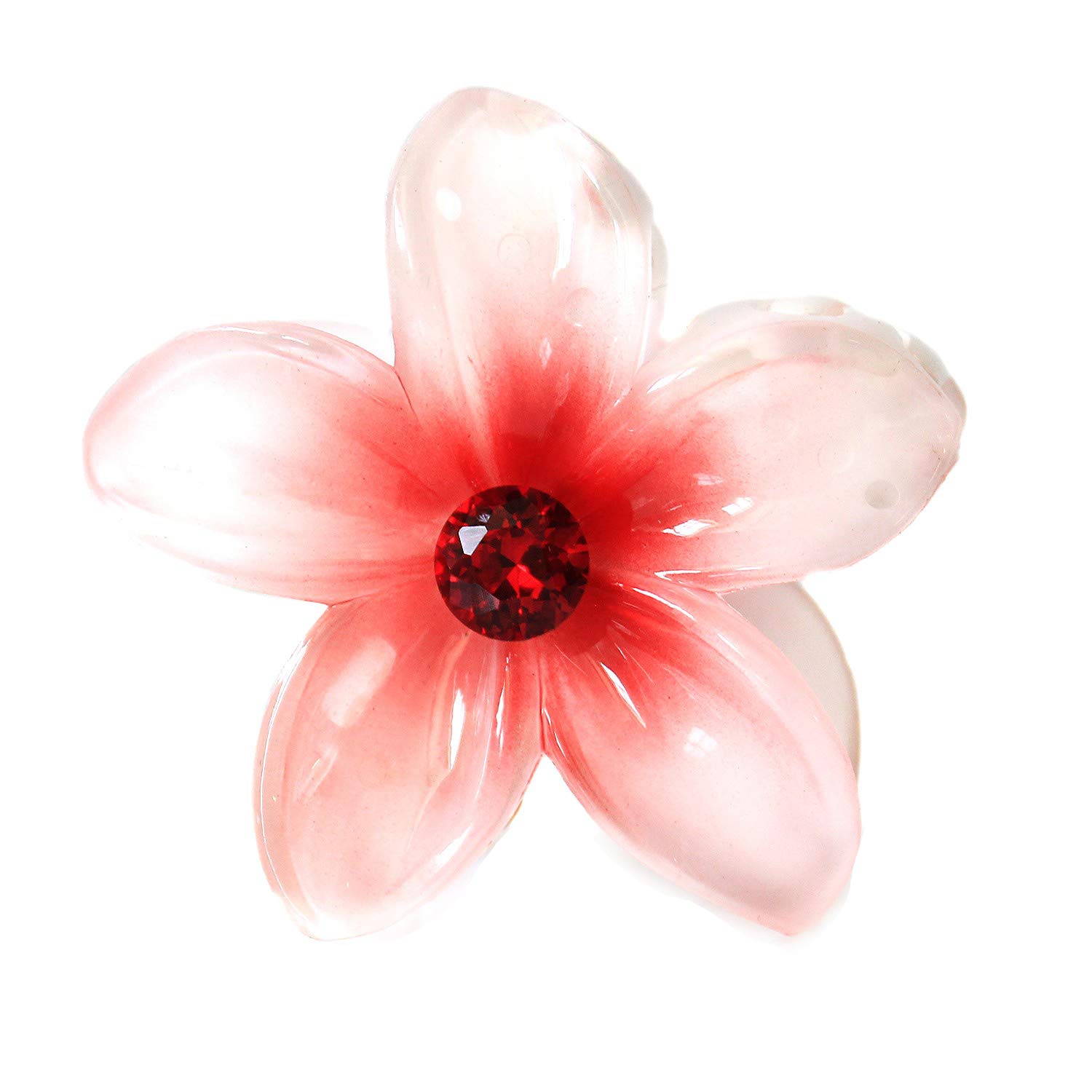 Pastel Plumeria Flower Hair Claw Clips with Center Stone for Women - Red Hawaiian Luau Party Dance Performance Accessories | Perfect for Beach Weddings, Tropical Themed Events & Summer Hairstyles