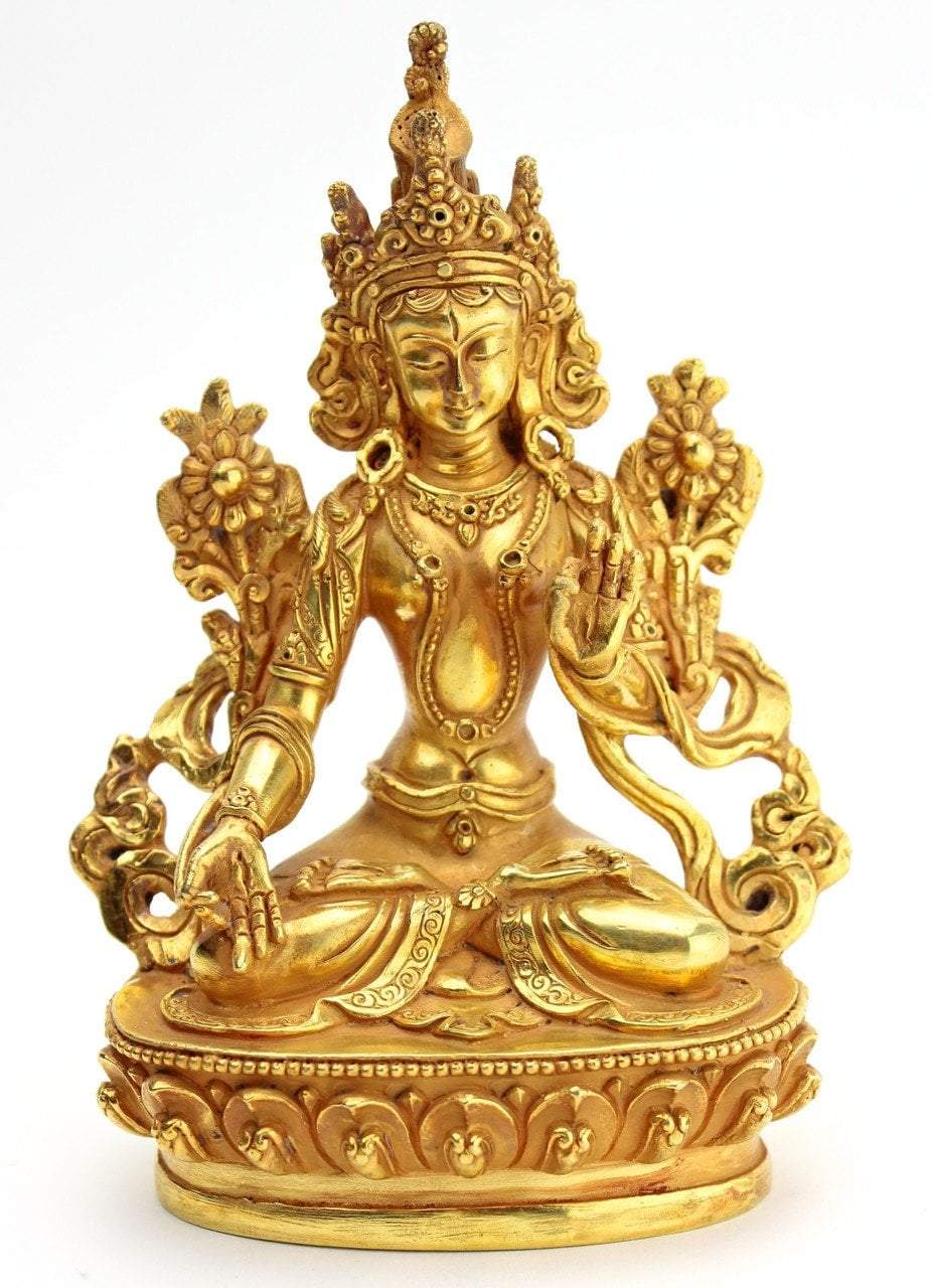 6 Inch Gold Plated White Tara Statue - Buddhist Goddess of Compassion - Home Altar Decor, Meditation Room Centerpiece, Spiritual Gift for Yoga Practitioners