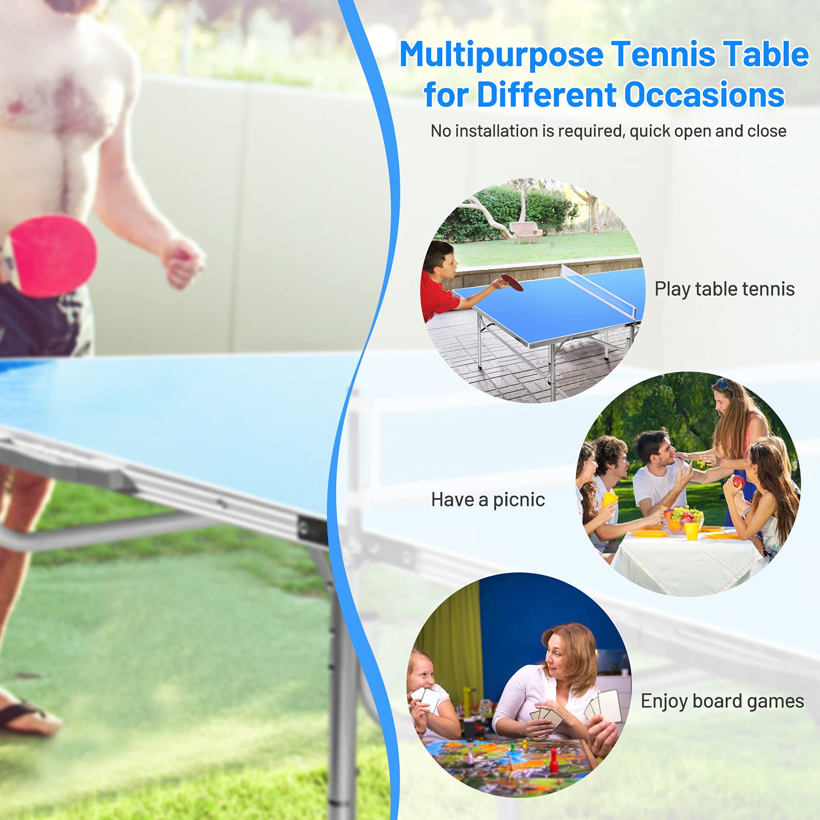 GYMAX Folding Ping Pong Table Set - Indoor Table Tennis Table with Net, 2 Paddles & 3 Balls | Free Standing for Home, Office, Game Room & Backyard Fun
