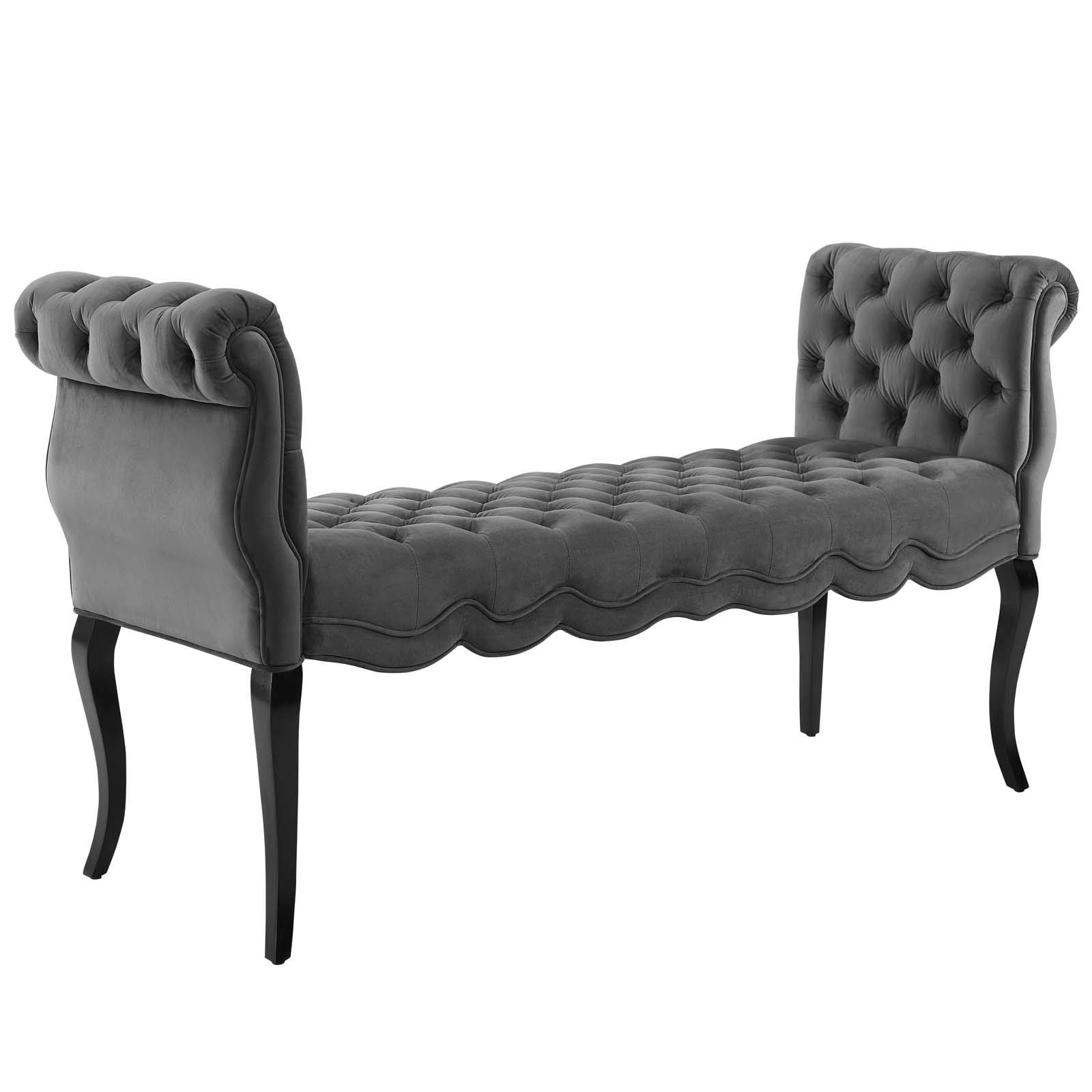 Modway Adelia Chesterfield Style Performance Velvet Entryway Bench in Gray - Elegant Sofa Bench for Living Room, Bedroom & Hallway Decor