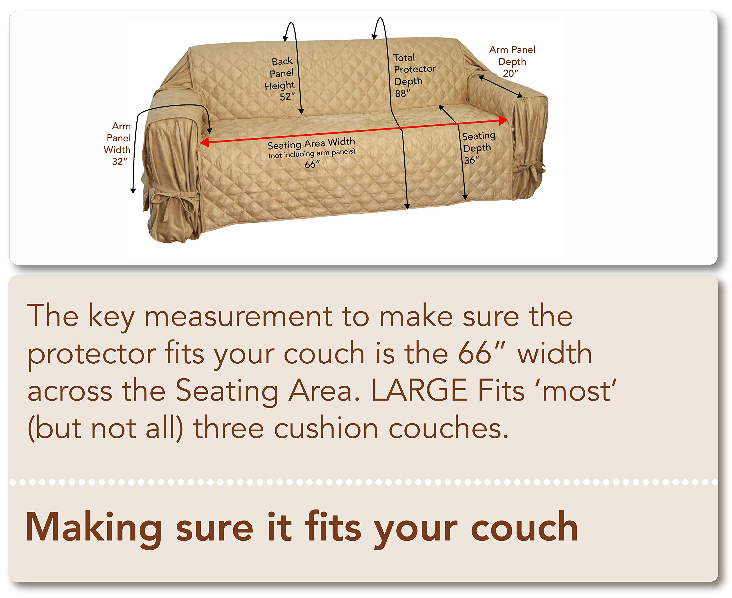 Waterproof Full Coverage Faux Suede Microfiber Sofa Cover - Stay in Place Furniture Protector for Large 3-Cushion Couches (Tan) | Perfect for Pets, Kids & Spill Protection in Living Rooms