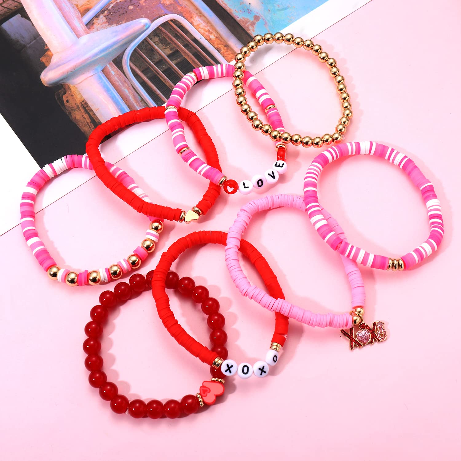 Surfer Heishi Bracelets for Women - Stackable Rainbow Vinyl Disc Clay Beaded Stretch Bracelets - Elastic Layering Friendship Jewelry - Boho Summer Beach Accessories - Perfect for Music Festivals, Beach Vacations & Everyday Boho Style