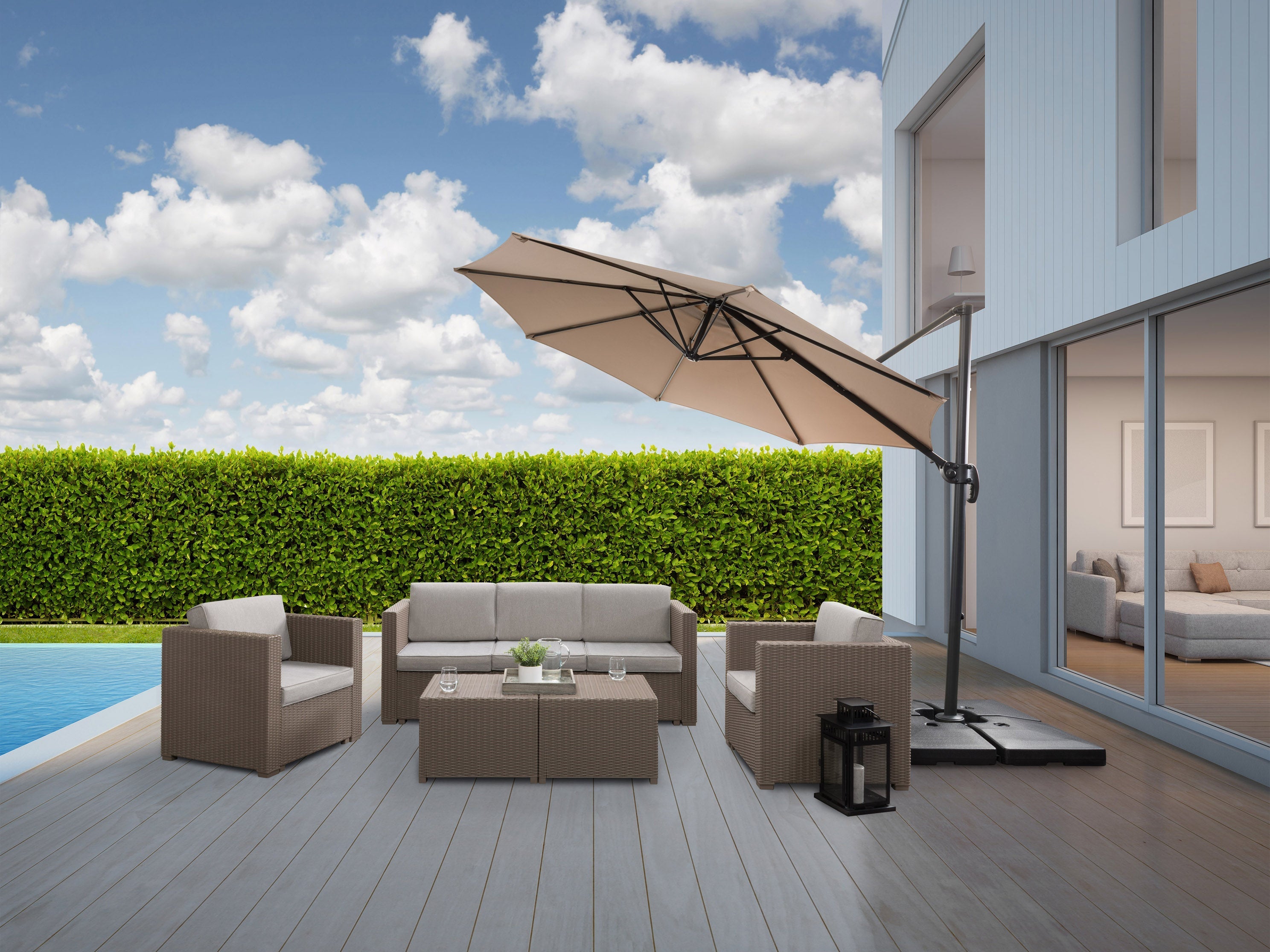 9.5ft Offset Patio Umbrella with 360 Degree Rotation - Taupe Color for Outdoor Dining, Poolside Lounging, and Garden Relaxation