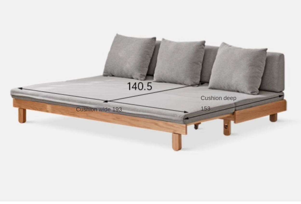 Solid Oak & Beech Wood Sofa Bed - Convertible Sleeper Sofa for Small Spaces, Guest Room & Living Room Furniture - Durable & Stylish Modern Design