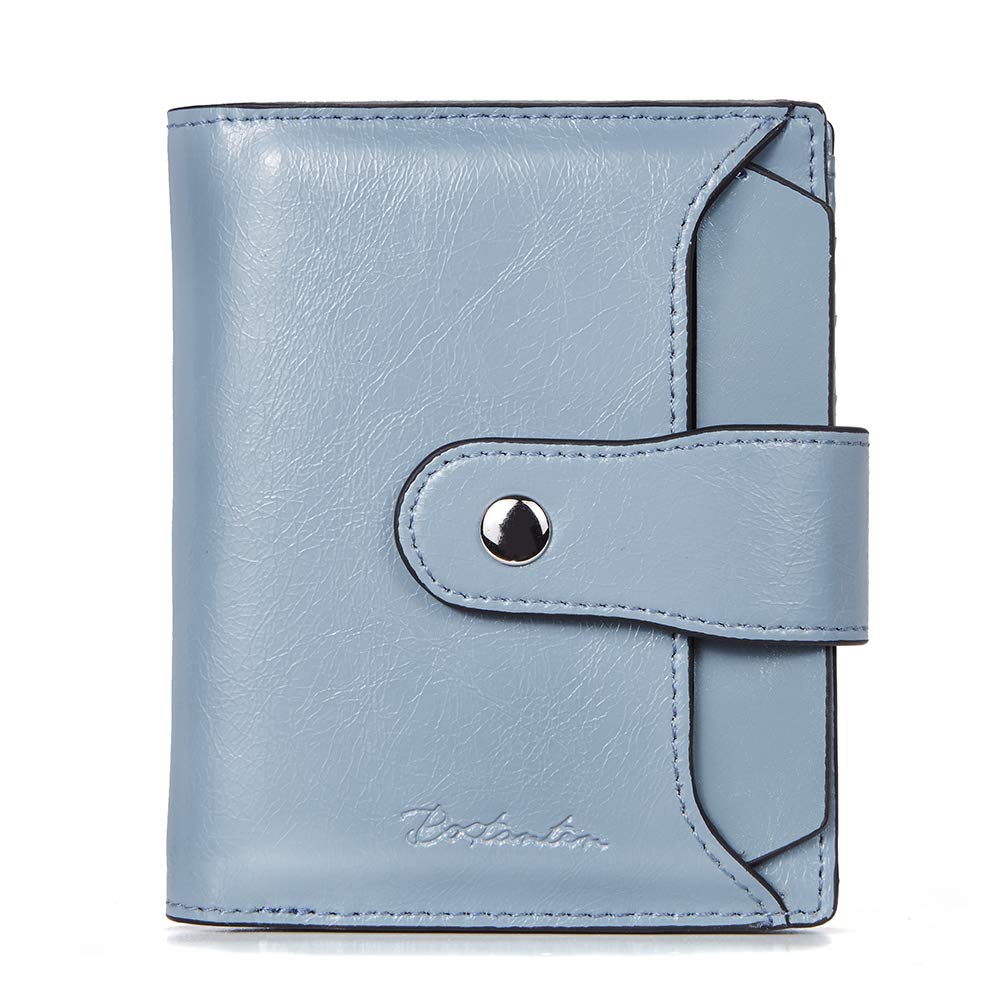 BOSTANTEN Genuine Leather Backpack Purse & RFID Blocking Women's Wallet - Small Bifold Zipper Card Holder with ID Window (Blue) - Perfect for Travel, Work & Everyday Use