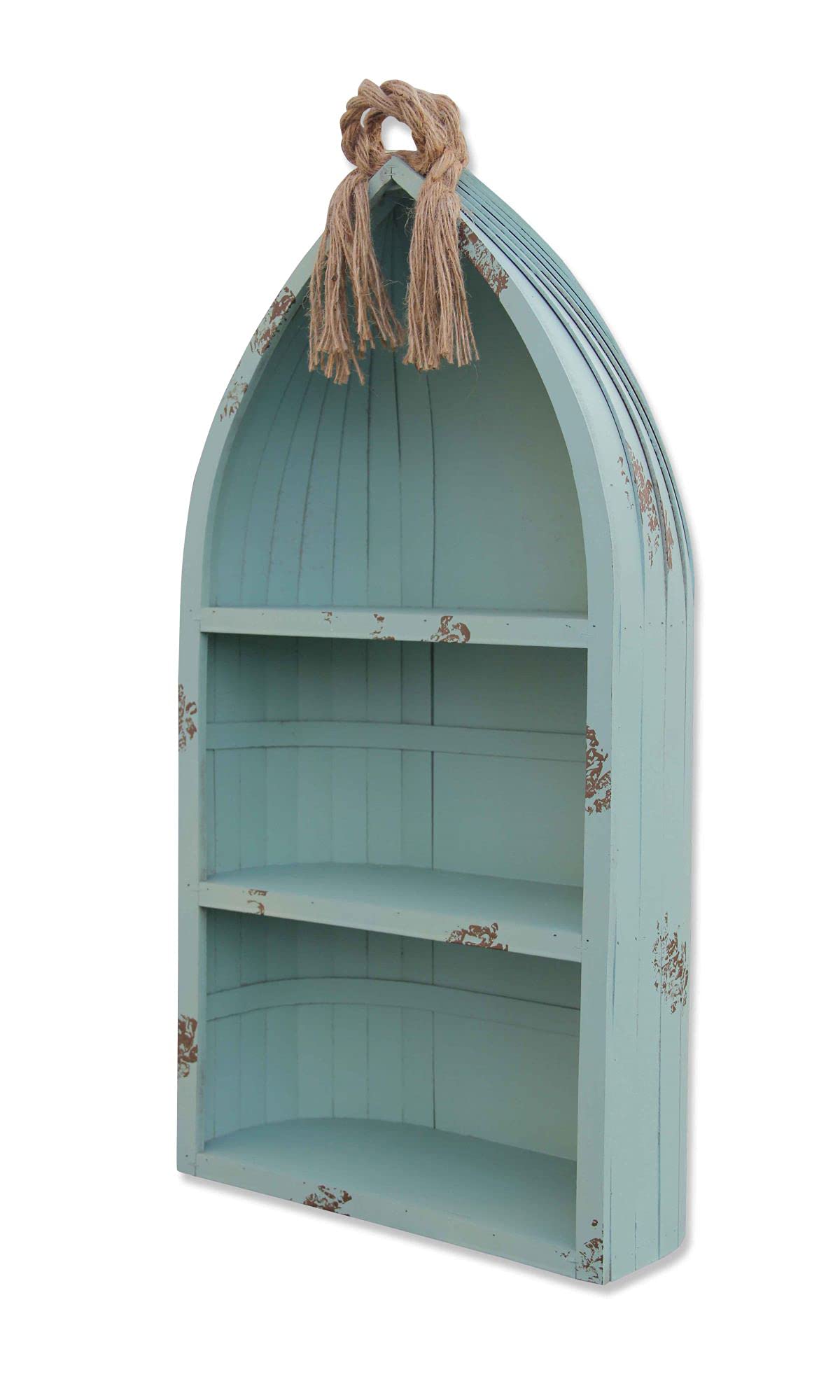 Cheung's Large Canoe Shelf with Rope - Rustic Wooden Wall Storage for Bathroom, Kitchen & Living Room - Perfect for Towels, Books & Home Decor