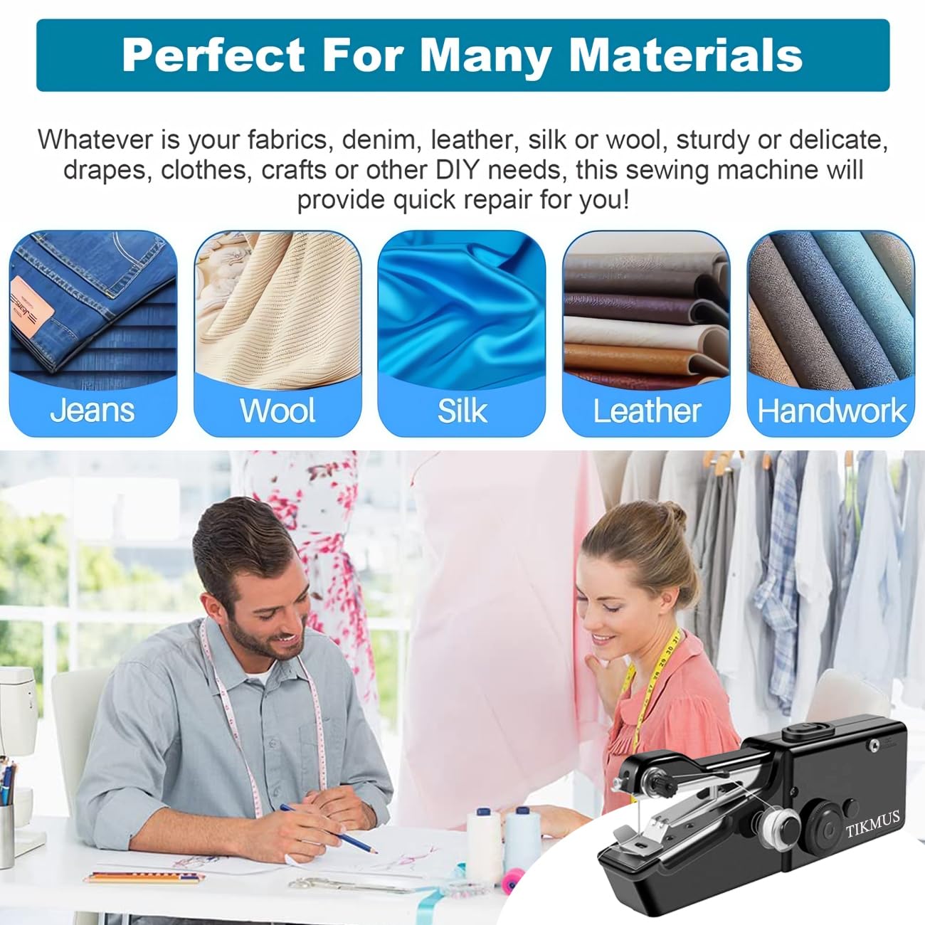 Portable Handheld Sewing Machine - Mini Stitch Tool for Quick Repairs on Clothes, Jeans & Fabrics | Complete Sewing Kit for DIY, Home Use & Travel | Perfect for Emergency Fixes, Craft Projects & On-the-Go Stitching (Black)
