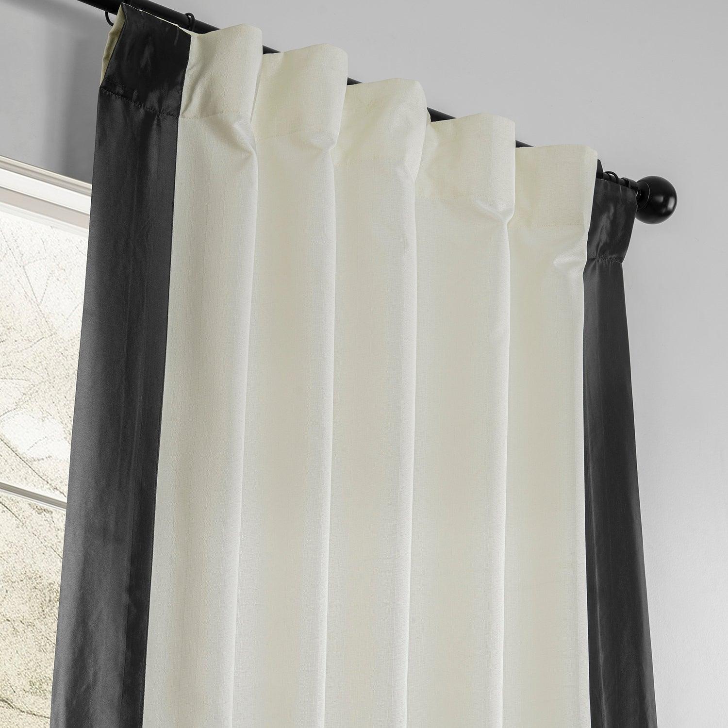Fresh Pop Dobby Linen Curtains - Off White & Graphite Border - Elegant Window Treatment for Living Room & Bedroom