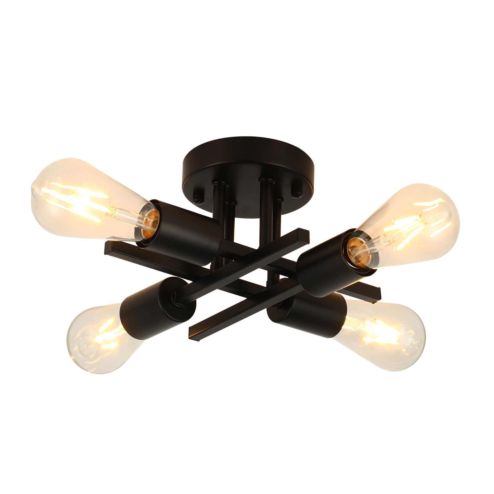 WILON 4-Light Semi Flush Mount Ceiling Light Fixture - Industrial Black Modern Sputnik Chandelier for Kitchen, Bedroom, Living Room, Dining Room, Bathroom & Hallway | Energy Efficient LED Lighting for Home & Office Spaces