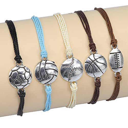 Waterproof Wax Thread Woven Adjustable Sports Bracelets for Men & Women - Football, Volleyball, Baseball, Rugby, Basketball Fan Jewelry - Perfect for Games, Workouts & Outdoor Activities