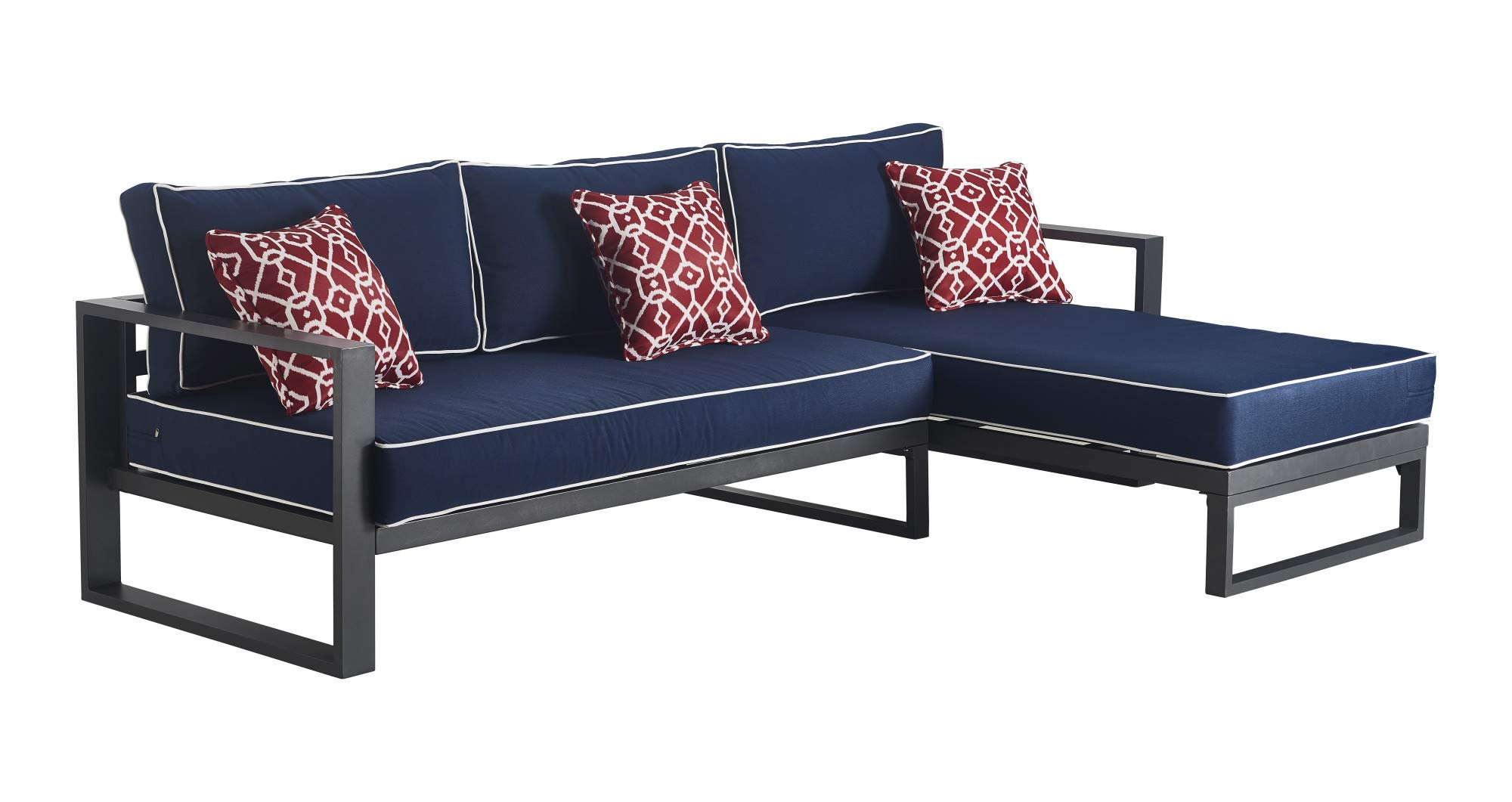 Tommy Hilfiger Monterey Modern Patio Outdoor Furniture Set - Weather-Resistant Metal Frame Sectional Sofa in Navy Blue & Dark Gray - Easy Assembly for Backyard, Garden, Poolside & Deck Relaxation