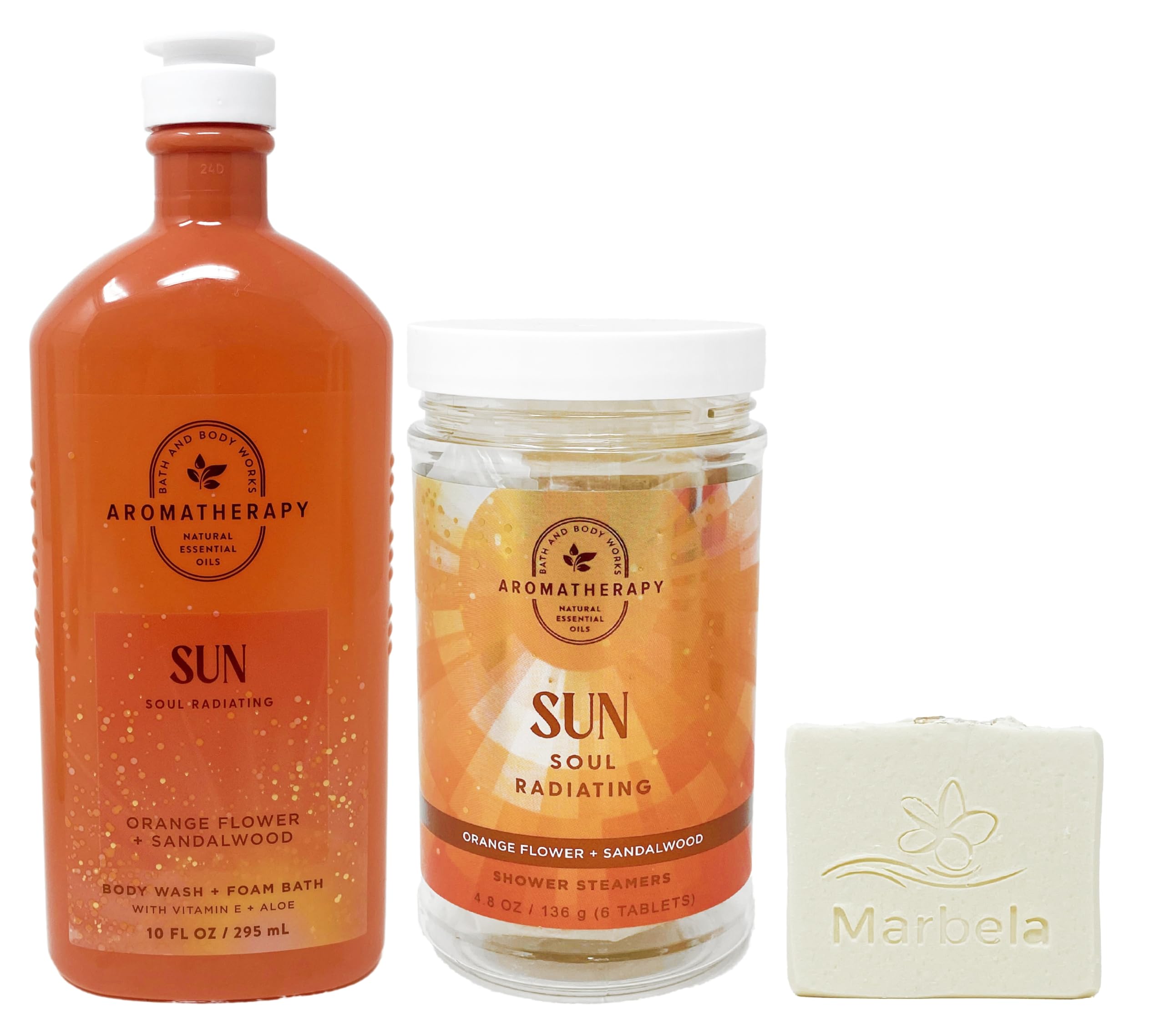 Bath & Body Works Aromatherapy Sun Soul Gift Set - Orange Flower & Sandalwood Body Wash + Shower Steamers with Free Oatmeal Soap Sample | Relaxing Shower & Bath Essentials for Stress Relief & Self Care