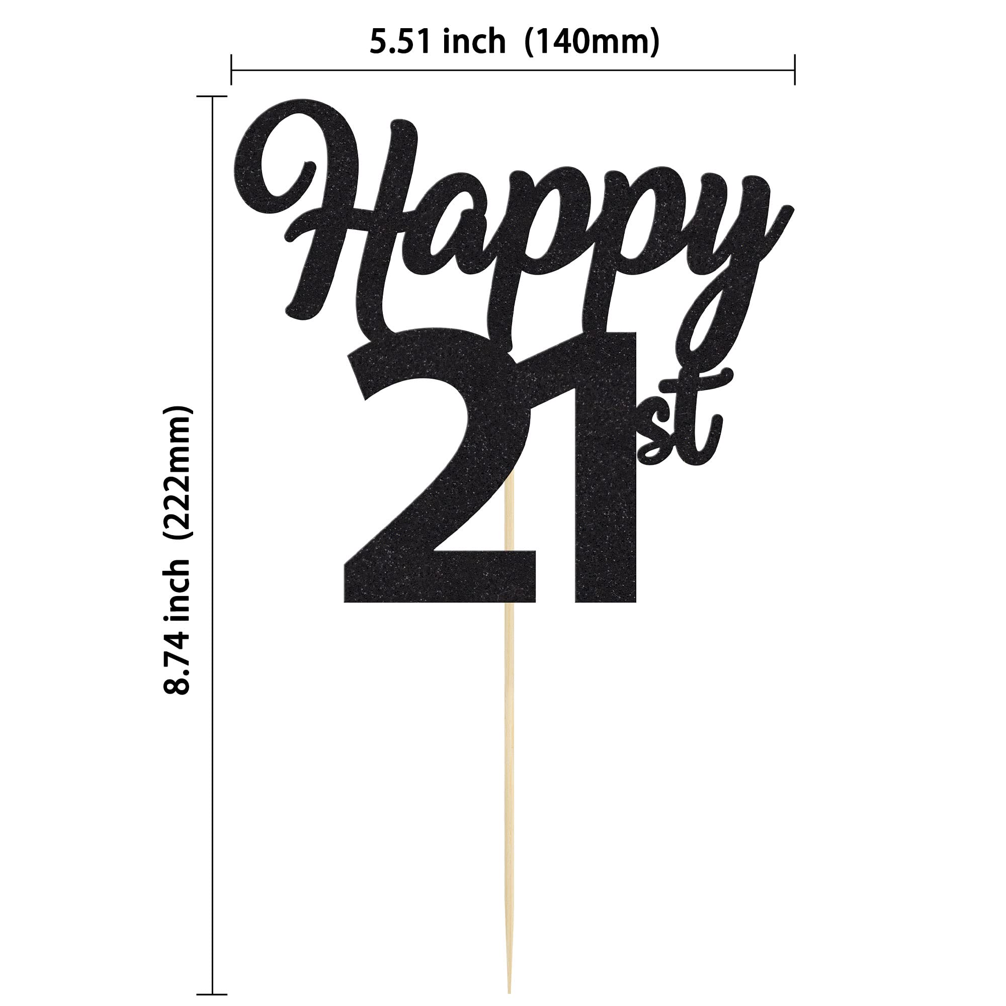 3Pcs Black Glitter Number 21 Cake Toppers - Happy 21st Birthday Cake Decorations for Twenty One Party Supplies | Wedding, Anniversary & Celebration Decor