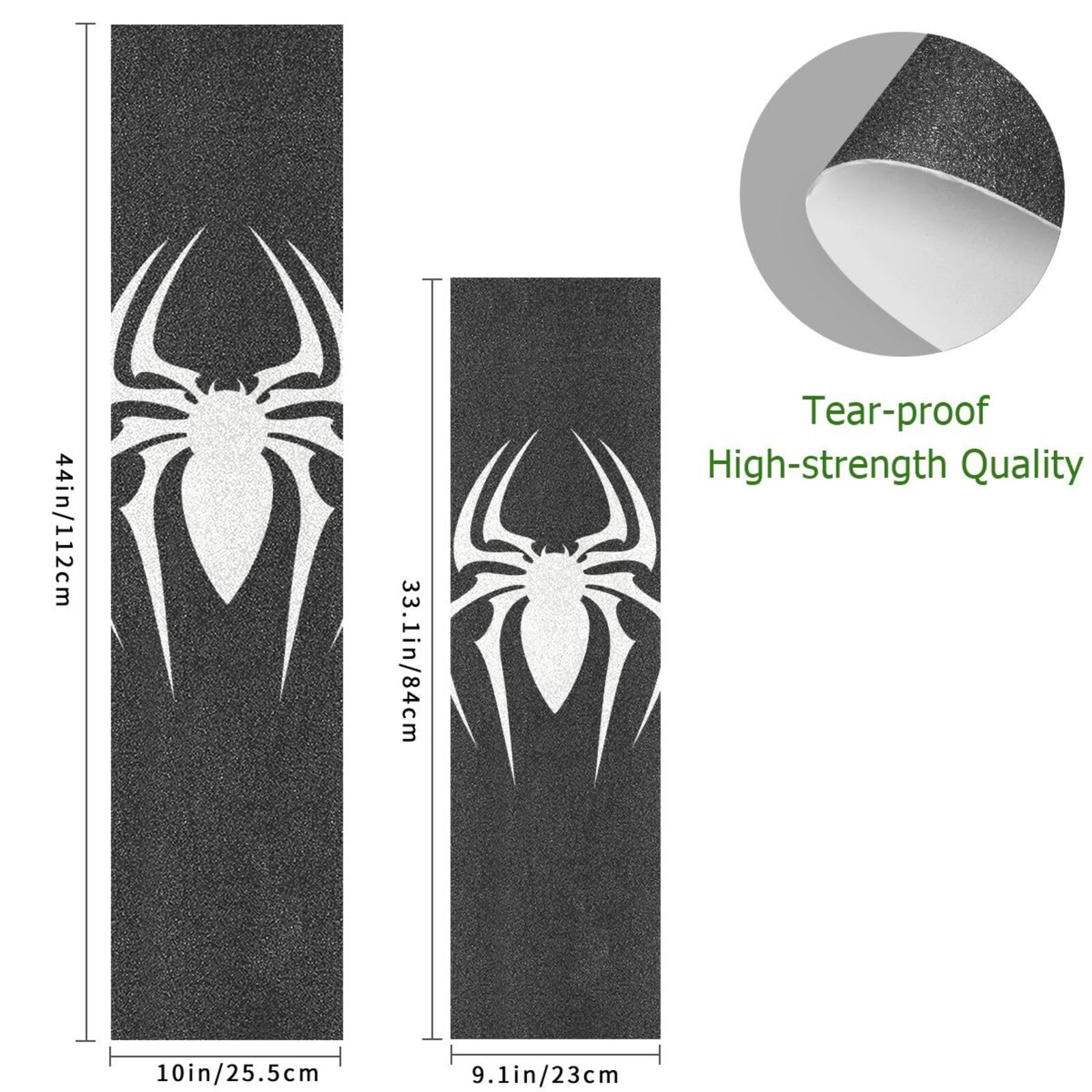 White Spider Non-Slip Skateboard Grip Tape 33x9 Inch - Durable Scooter & Longboard Grip Sheet, Sandpaper for Rollerboard - Perfect for Skateboarding, Scootering, and Longboarding
