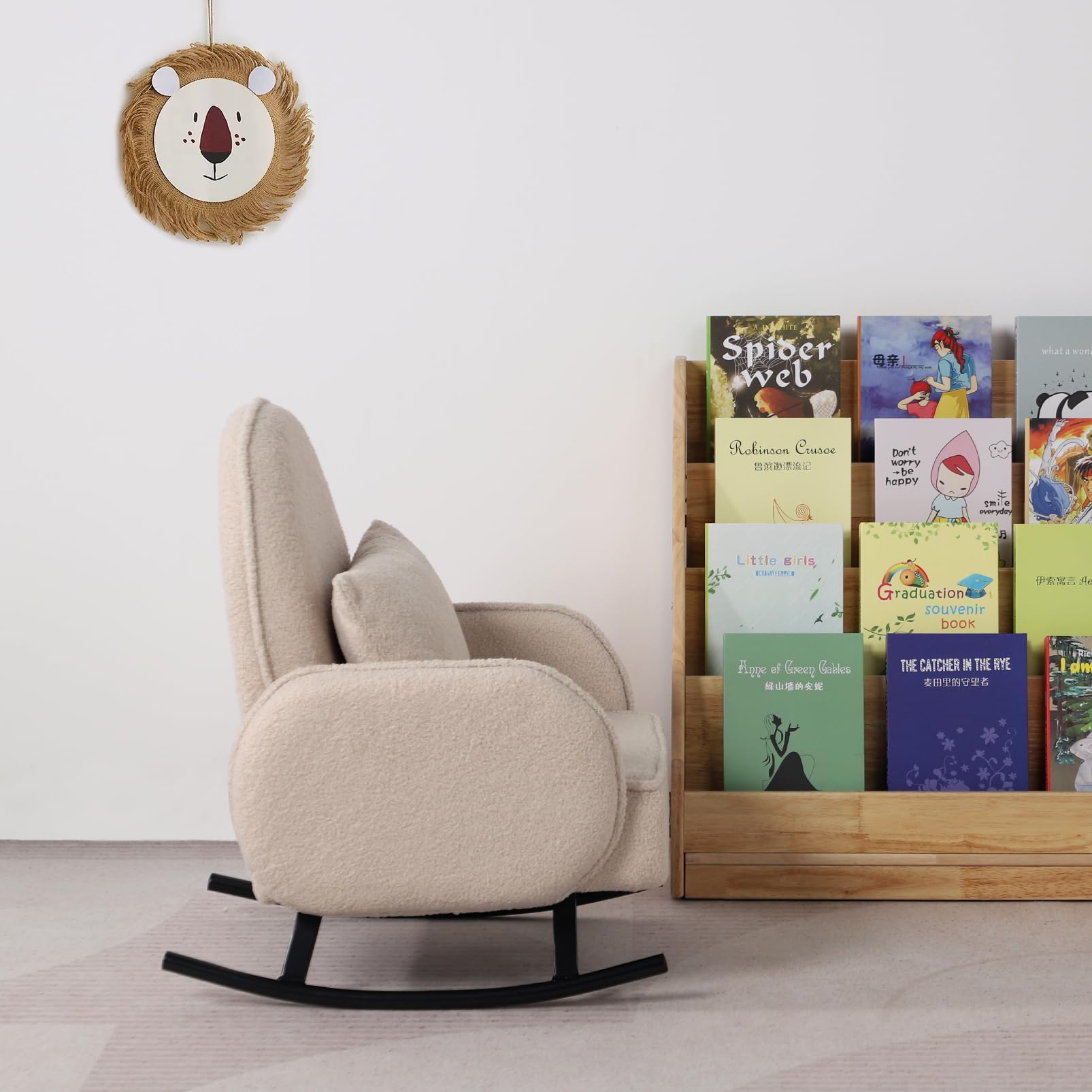 Baby Rocking Chair for Toddlers - Kids Rocking Armchair with Shaky Metal Base & Soft Sherpa Fabric - Cozy Nursery Rocker for Boys & Girls (Beige) | Perfect for Reading Nook, Bedtime Stories & Playroom Relaxation