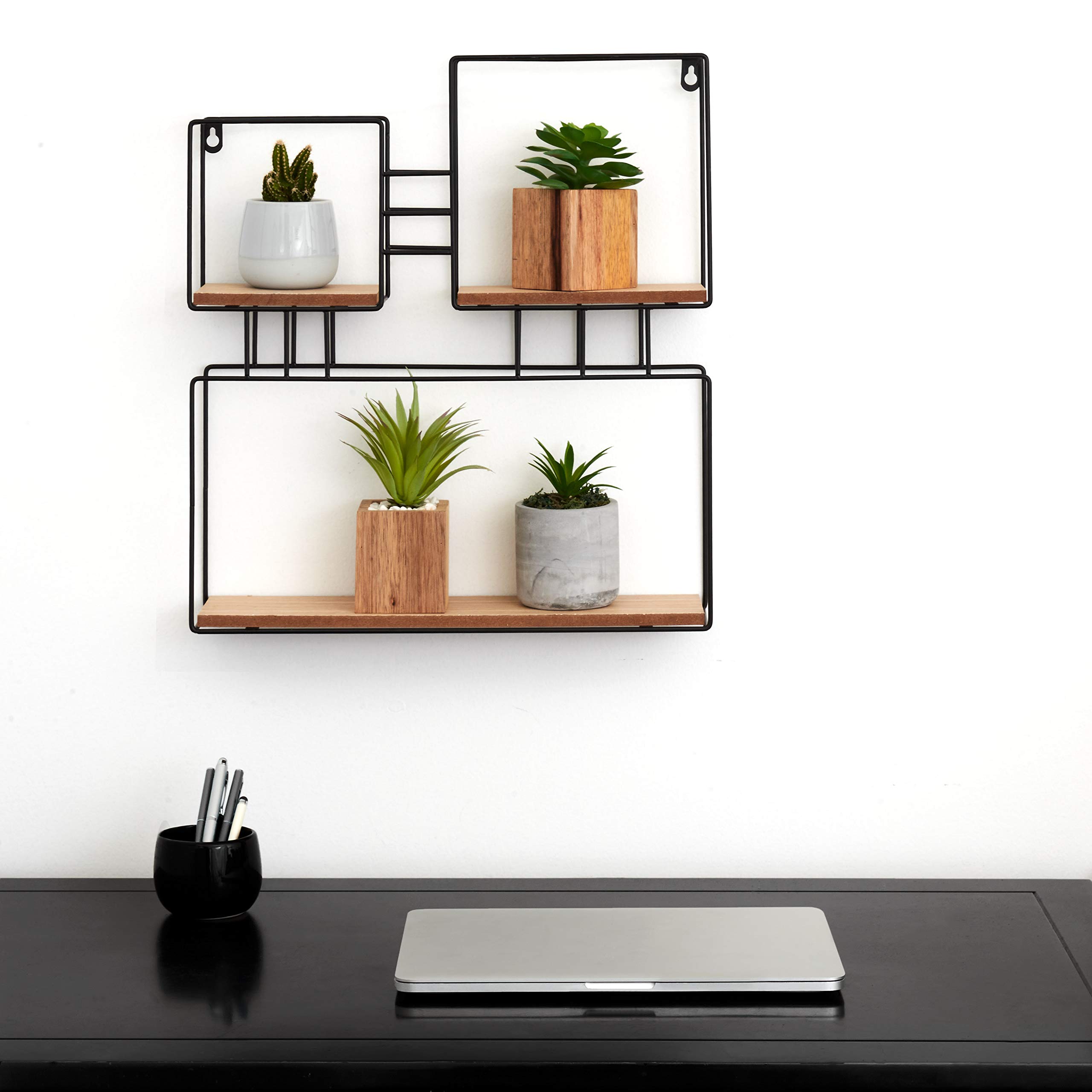Truu Design Modern Black Floating Shelf 16x17.5 Inch - Wall Mounted Decorative Storage for Living Room, Bedroom & Bathroom Organization