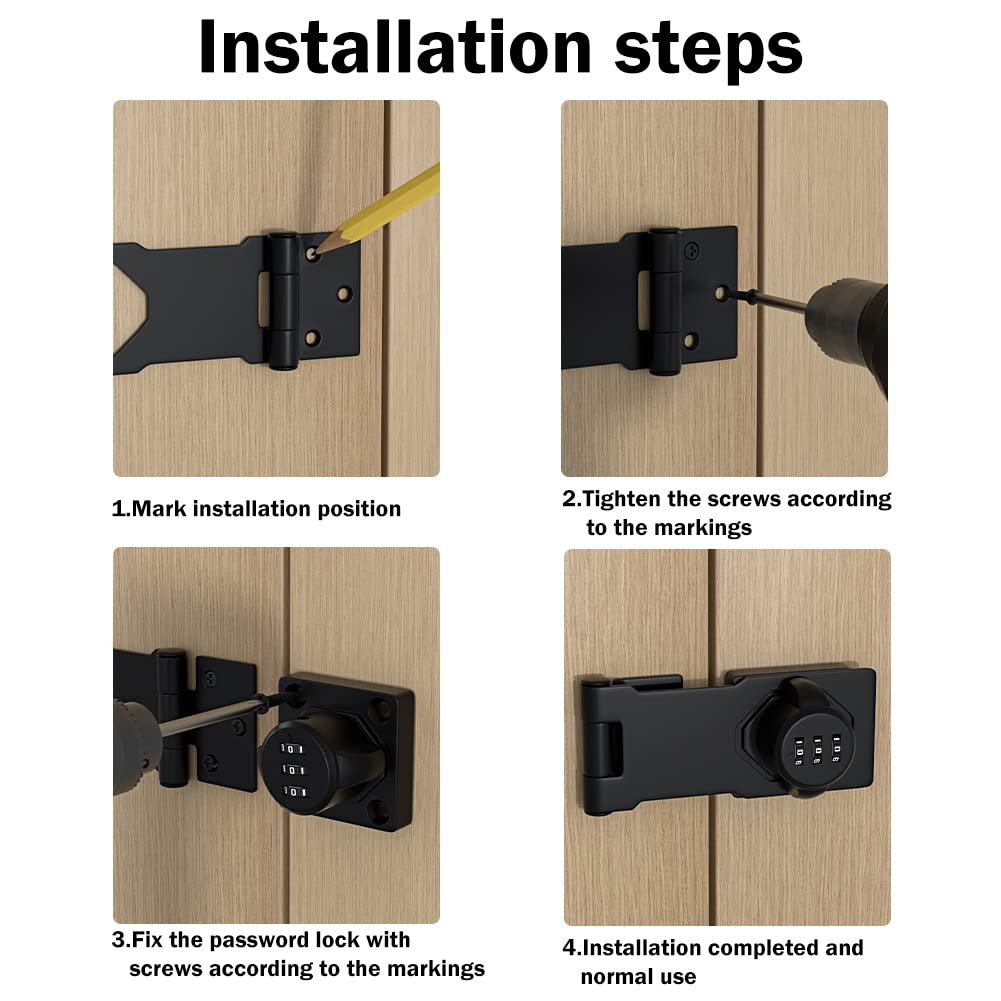 Secure Mechanical Password Rotary Hasp Lock - Heavy Duty Slide Latch for Doors, Cabinets & Gates | Ideal for Barn, Bathroom, Garage, Garden & Outdoor Use | Black Finish