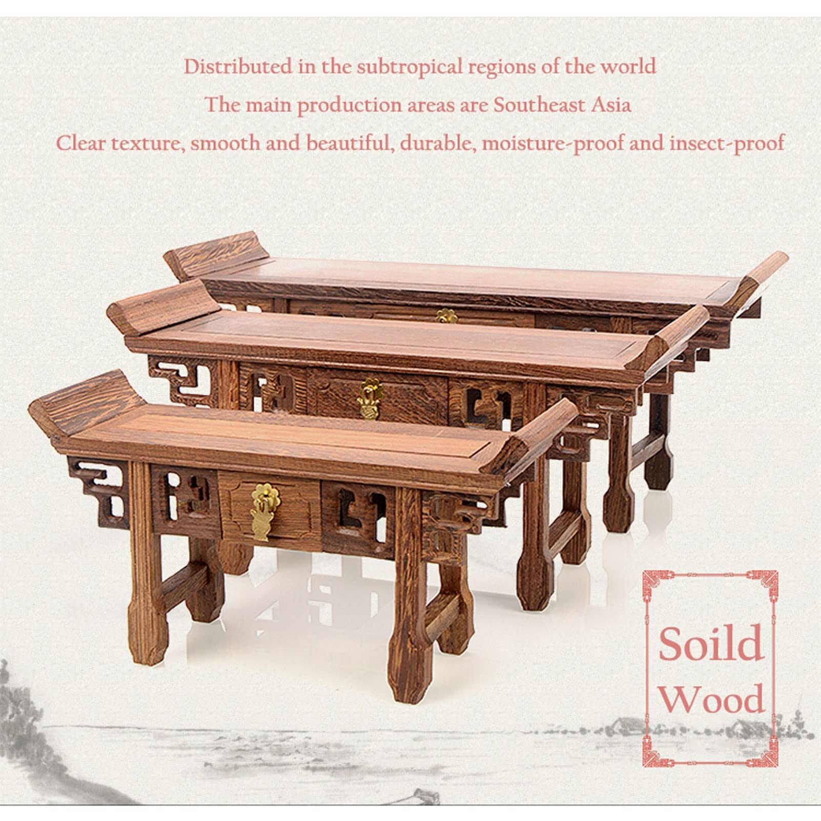 QIANWAN Wooden Shrine Table with Drawer - Medium Size Altar Table for Prayer & Meditation, Storage Statue Stand, Puja Mini-Furniture - Perfect for Home Temple, Spiritual Practice & Sacred Space Decoration