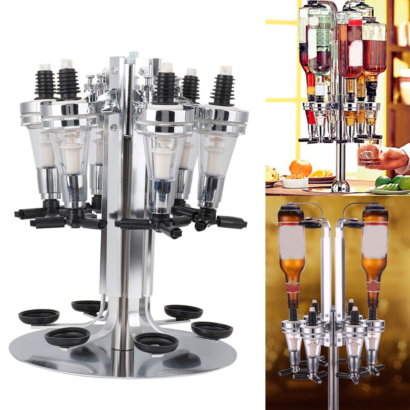 Premium 6-Bottle Rotating Liquor Dispenser for Home Bar - Wall Mounted Alcohol Shot Dispenser Station for Man Cave, Party & Entertainment Use