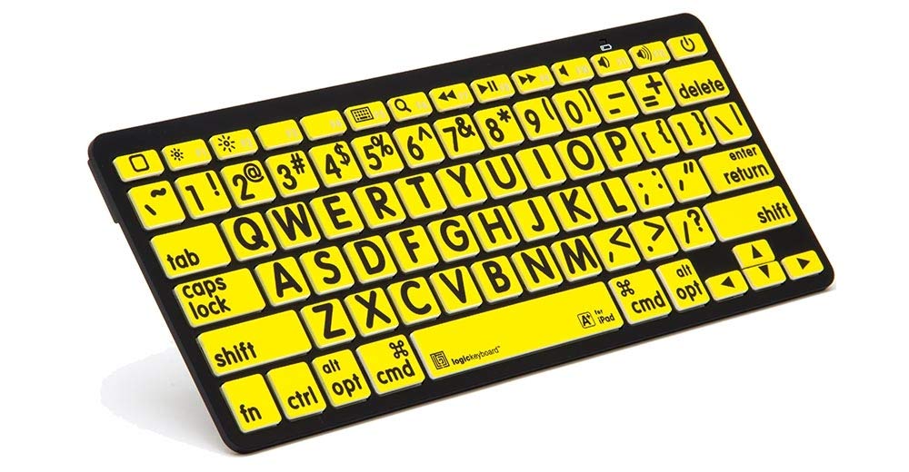 LogicKeyboard XL Print - Black on Yellow Bluetooth Mini Keyboard for Apple iPad, iPhone, iPod & Android Devices - Wireless Portable Keyboard for Office, Home & Travel (Model: LKBU-LPBY-BTON-US)