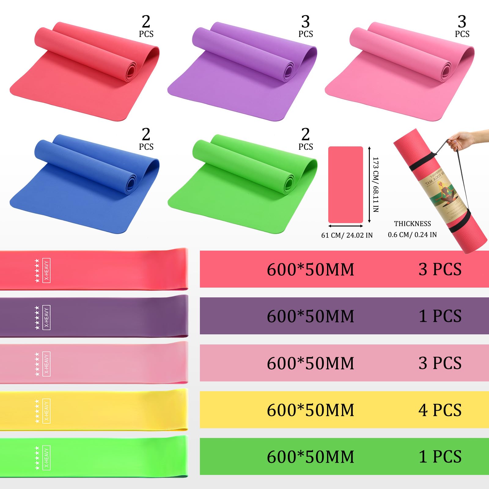 Hoolerry 36-Piece Yoga Mat Set - 12 Non-Slip 68