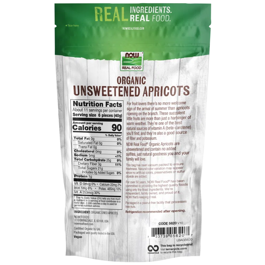 Organic Unsweetened Dried Apricots by NOW Real Food | No Sugar Added, Non-GMO, Vegan Snack | Perfect for Baking, Trail Mix & Healthy Snacking