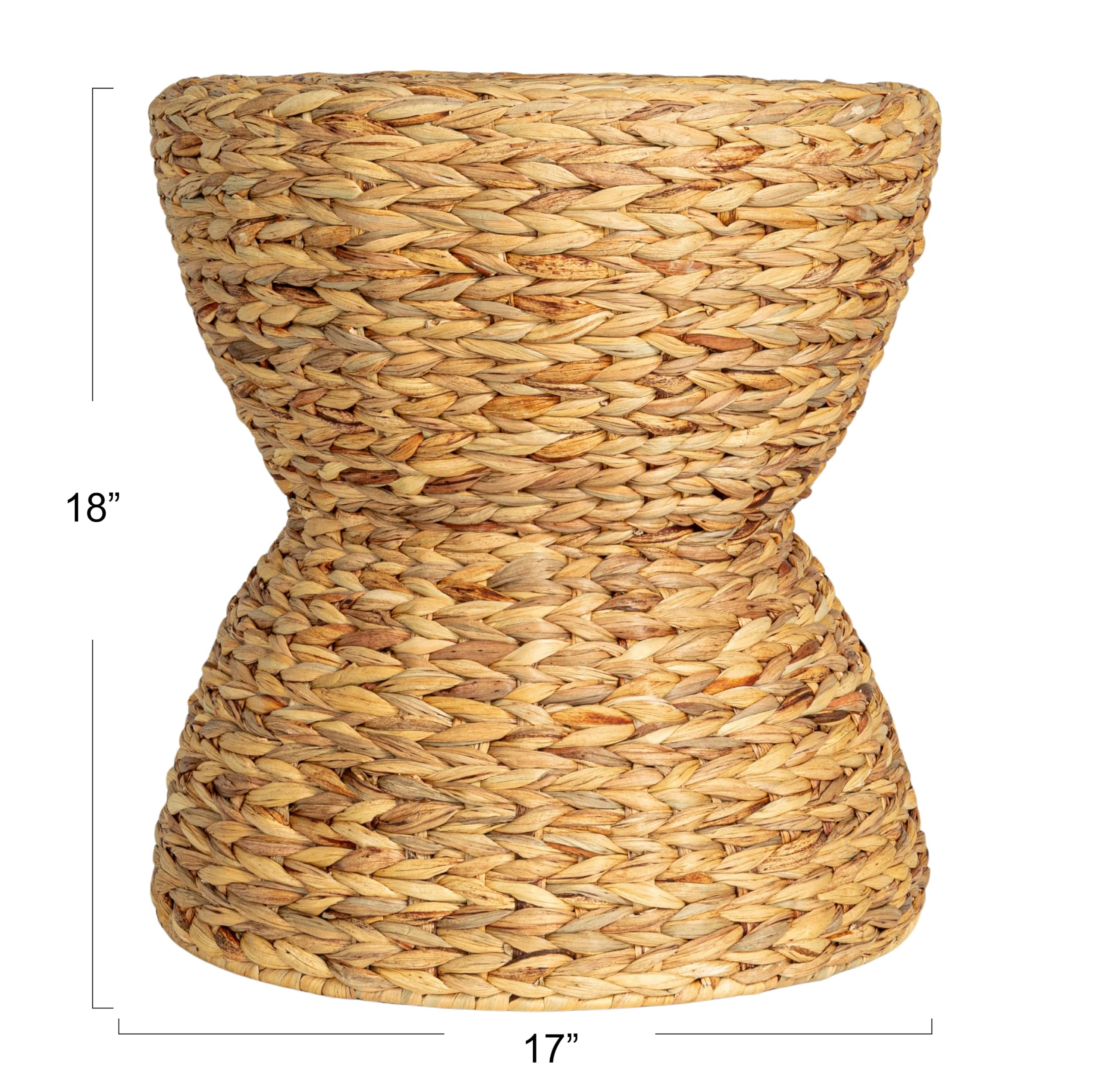 Natural Water Hyacinth Hourglass Stool - Handwoven Rattan Side Table for Living Room, Bedroom, or Patio - Eco-Friendly Home Decor Accent Piece