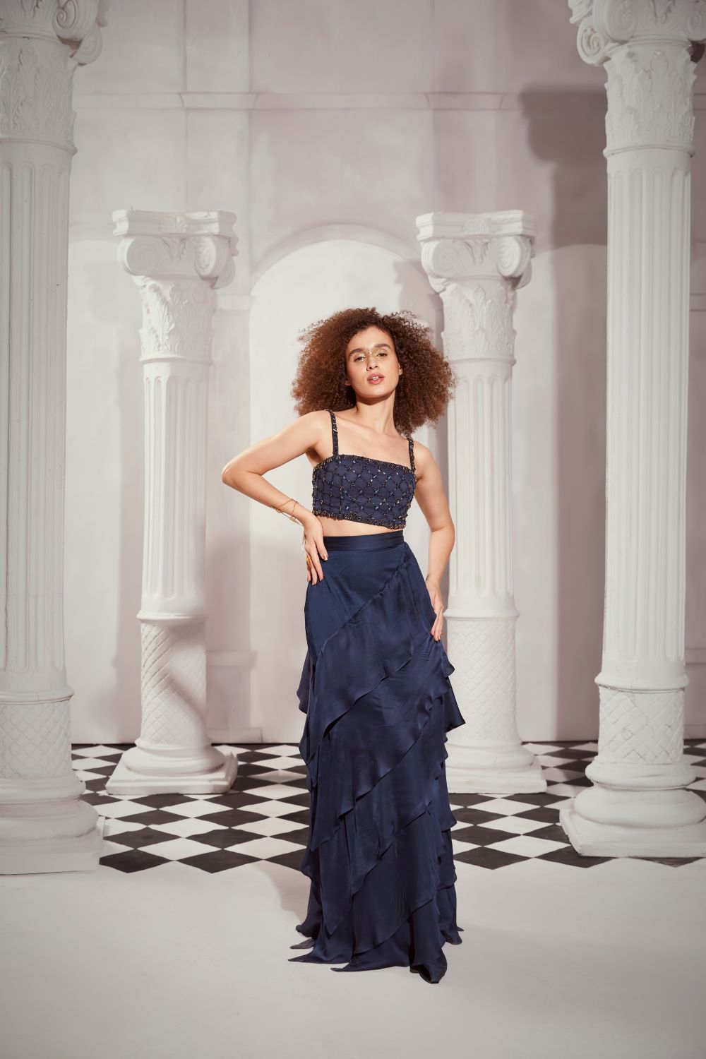 Elegant Navy Blue Embellished Top with Stone Details for Women - Perfect for Parties, Dates & Special Occasions