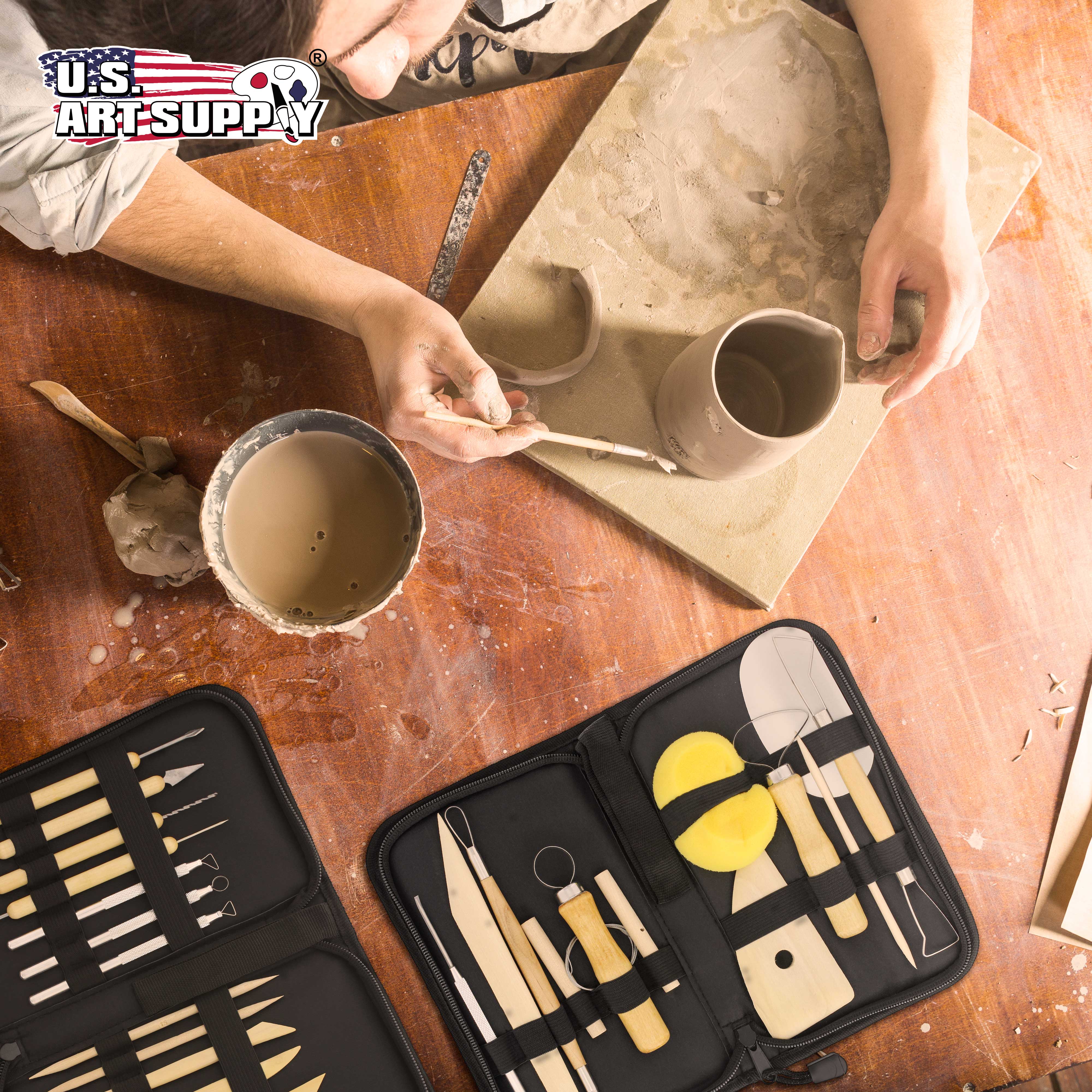 26-Piece Pottery & Clay Tools Set with Canvas Case - Professional Sculpting, Ceramics Kit for Artists, Students - Perfect for Pottery Making, Clay Modeling & Easy Storage & Transport