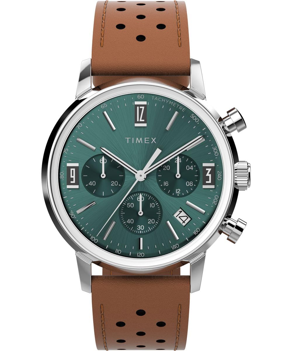 Timex Men's Marlin Chronograph Leather Strap Watch - Classic Analog Quartz Wristwatch for Business, Casual & Dress Occasions