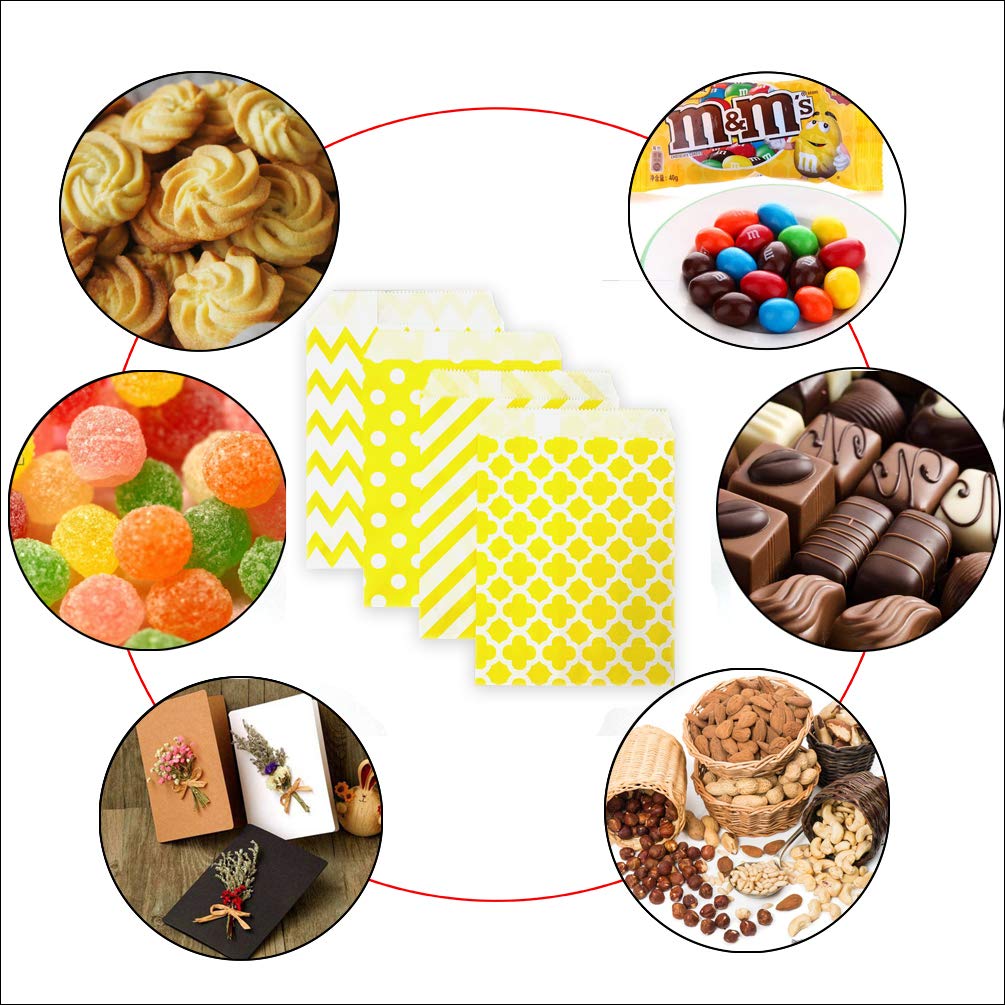 KEYYOOMY 200 Pcs Yellow Polka Dot Candy Buffet Bags - 5x7 Inch Small Cookie & Treat Bags for Wedding, Birthday Party Favors - Perfect for Candy Buffets, Dessert Tables, and Party Decorations