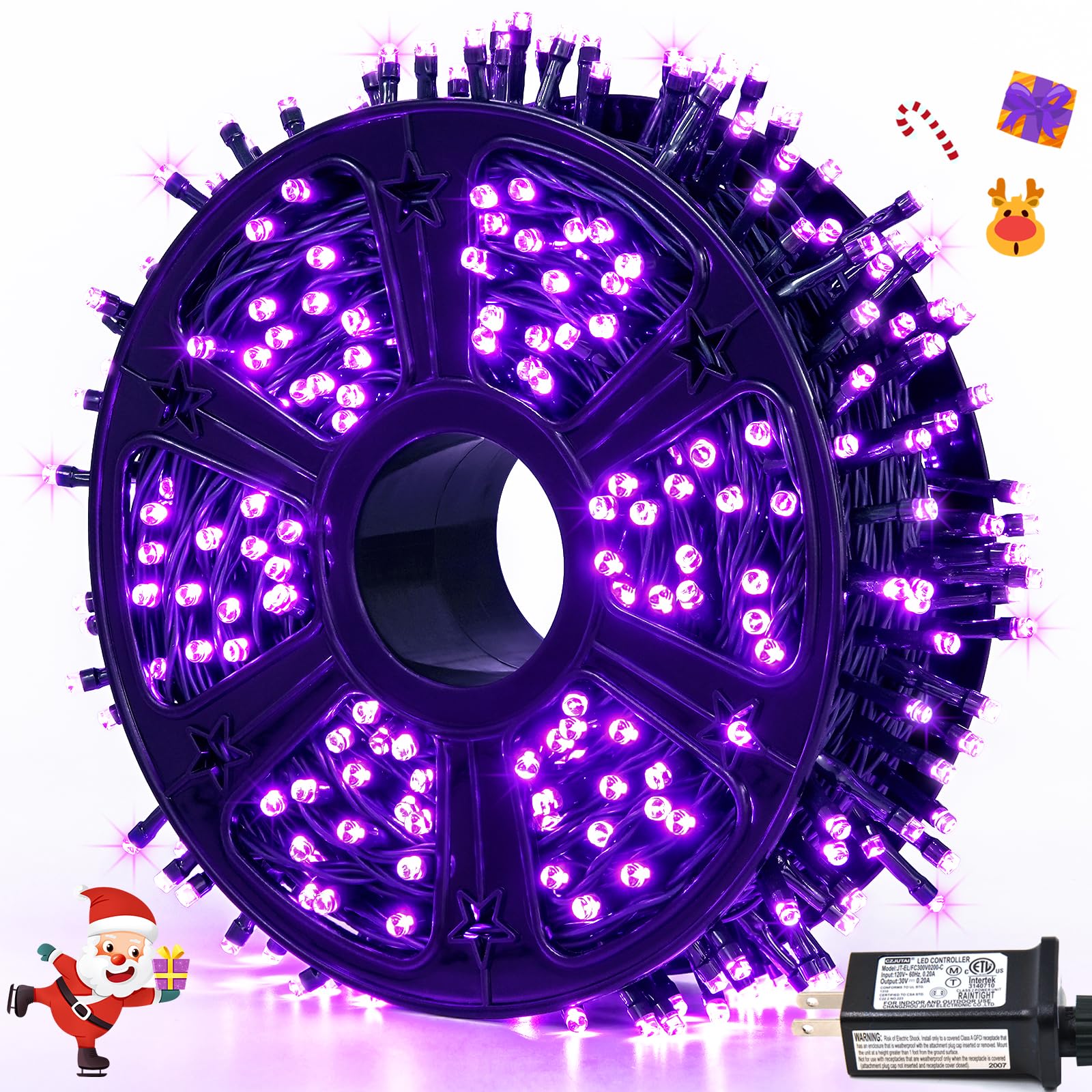 JMEXSUSS 500 LED Purple Christmas Lights - 173ft Waterproof Outdoor String Lights with 8 Lighting Modes | Green Wire Purple LED Lights for Christmas Tree, Indoor Party, House Decorations (Perfect for Holiday, Wedding, Garden & Patio Decor)