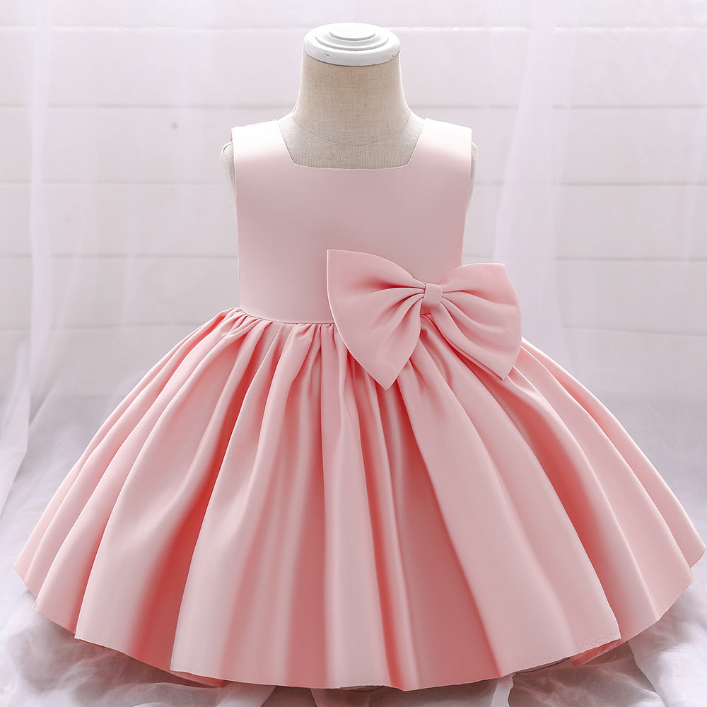 Baby Girl Birthday Party Dress - Toddler Summer Formal Princess Gown with Round Neck & Bow Detail - Perfect for 1st Birthday, Photoshoots & Special Occasions