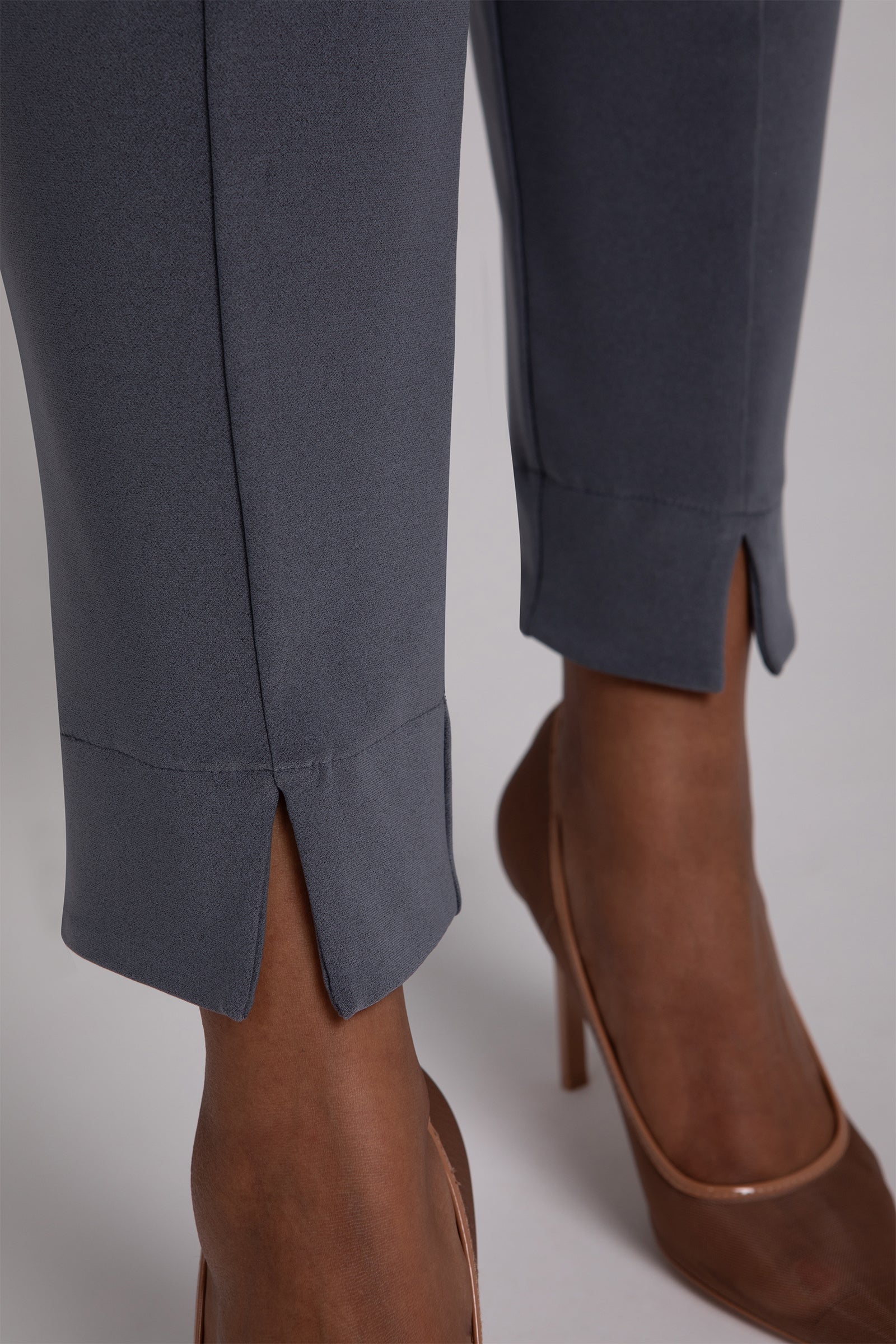 Hepburn Ankle Pants for Women - Melange Gunmetal Stretch Trousers | Comfortable Office Wear & Casual Outfits