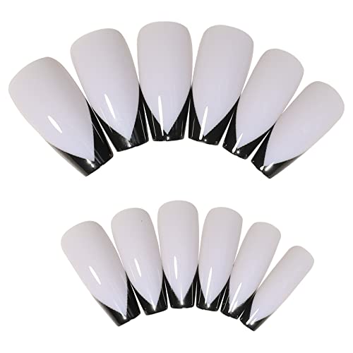 24-Piece Dark Grey Coffin Nail Tips - Acrylic Press On Nails with Glue, Long Trapezoid Fake Nails for Women & Girls - Perfect for Parties, Weddings, and Special Occasions