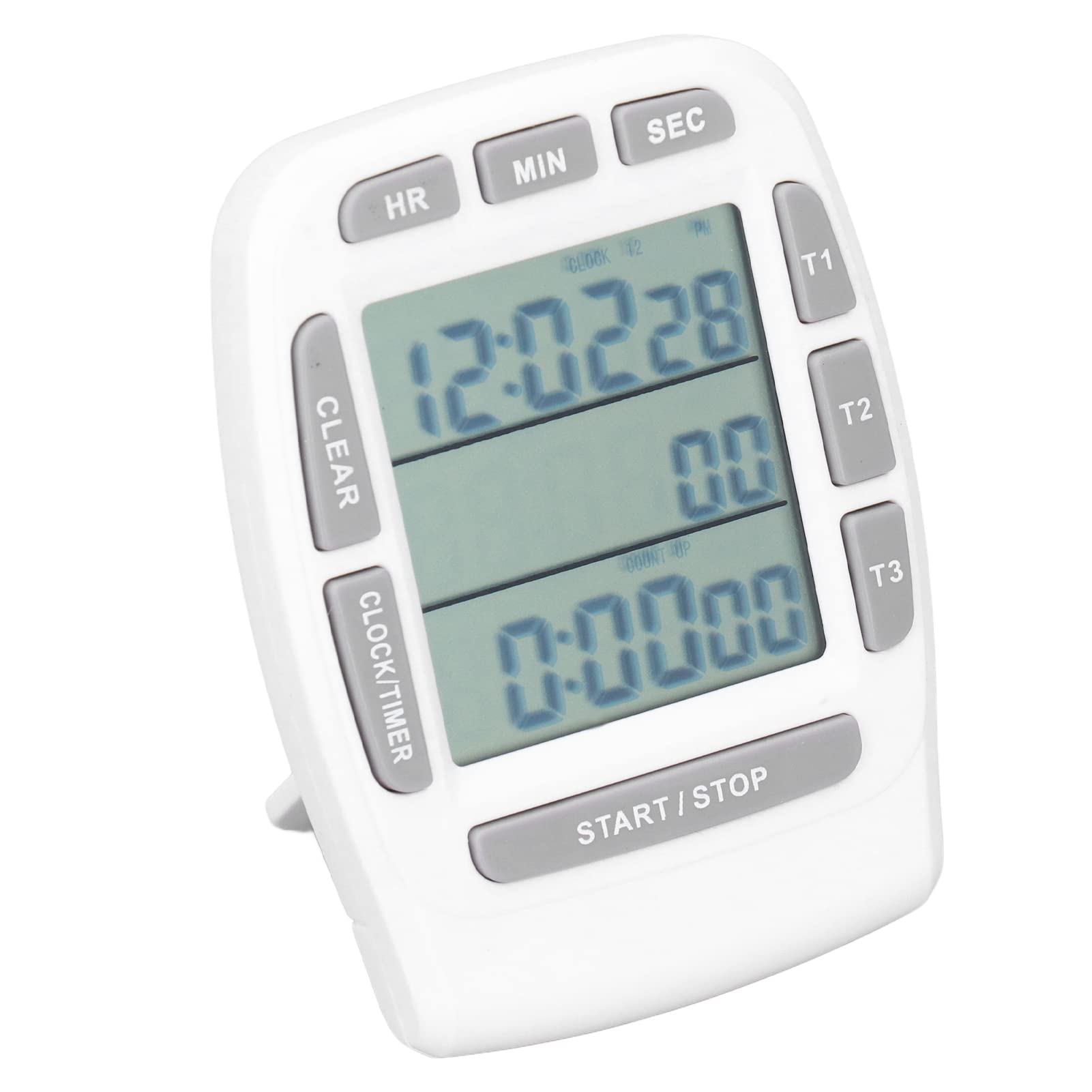 Universal Multi-Function Digital Count Up Clock with Triple Timer & Sound Alarm - White Square Kitchen Timer for Fridge, Cooking, Baking & Office Use