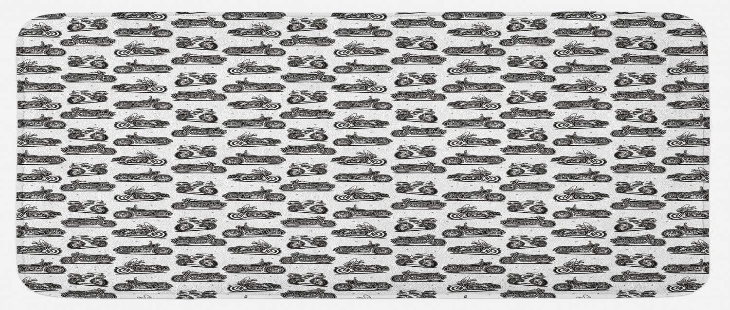 **Ambesonne Non-Slip Motorcycle Kitchen Mat - Retro & Modern Bike Design, Plush Decor Rug for Kitchen, 47