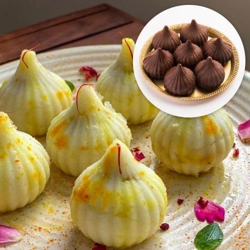 Skytail 6 & 15 Cavity Silicone Modak Molds for Ganesh Chaturthi Festival - Ganpati Bappa Decorations, Mithai, Chocolate, Candy, Sweets, Cakes, Desserts, Cupcakes & Dumplings - Perfect for Hindu Festivals, Home Baking & Party Treats