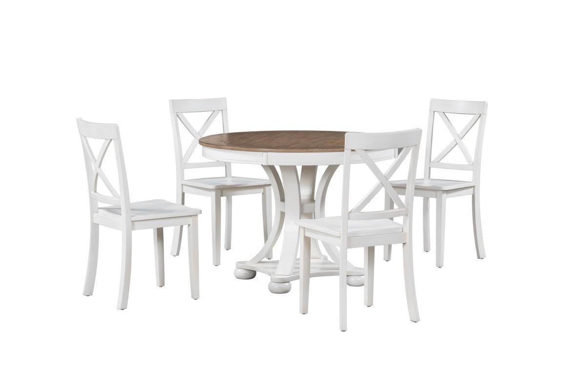 5 Piece Dining Set - Natural Oak & Antique White Finish - Perfect for Small Spaces, Breakfast Nooks & Cozy Kitchens