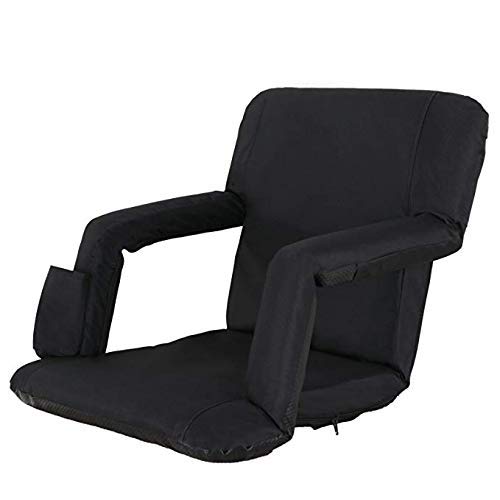 Saturnpower Portable Stadium Seat with Back Support & Cushion - Lightweight Folding Stand Chair for Grandstands, Playgrounds, Sports Courts (Black) | Perfect for Football Games, Concerts, Outdoor Events & Picnics