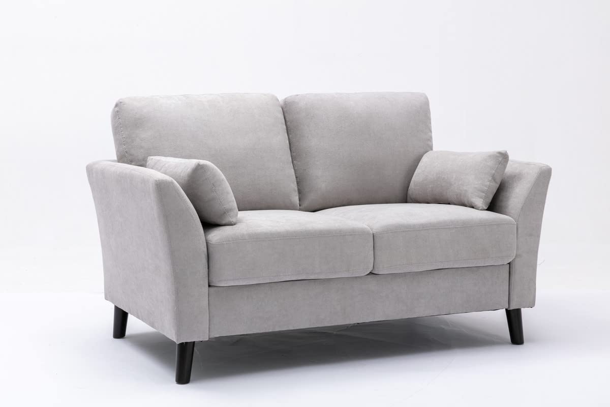 Lilola Home Damian Light Gray Woven Fabric Loveseat - Small Sofa for Living Room, Apartment & Cozy Spaces