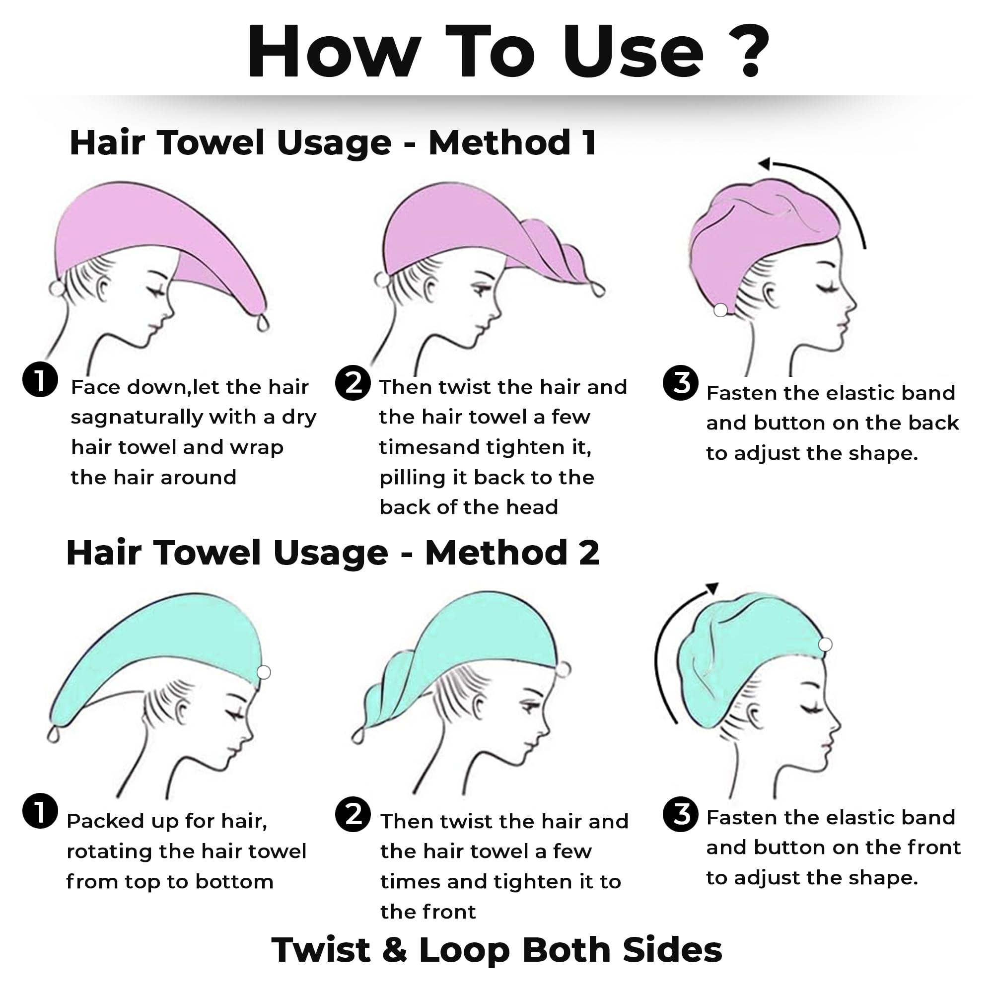 Story@Home Premium Hair Towel for Women - 400 GSM Ultra Soft Microfiber Quick Dry Hair Towel Wrap (Set of 2) | 26