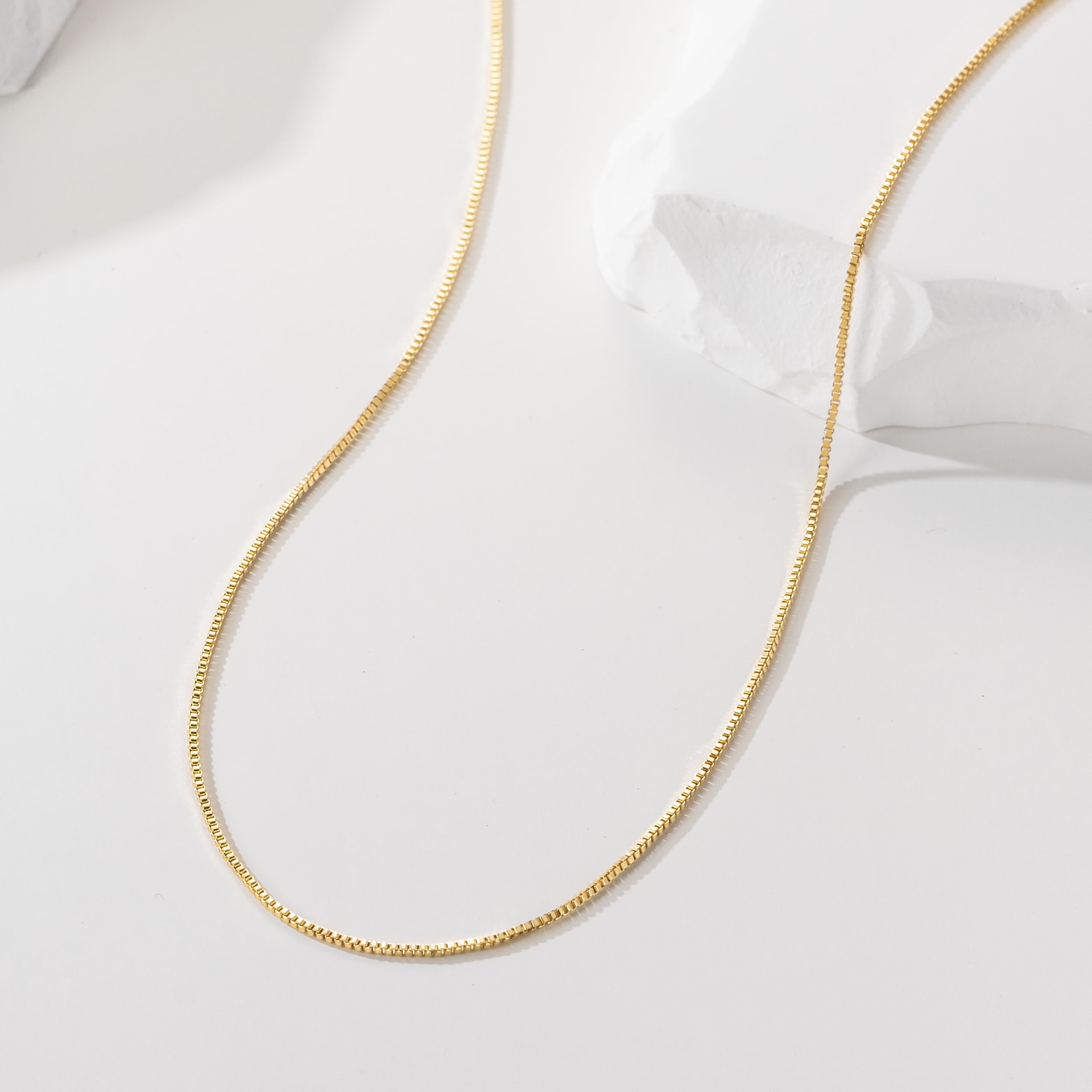 14K Gold Necklace for Women & Men - 1mm Thin Box Chain, Minimalist Classic Hip-Hop Necklace - Non-Tarnish, 16-26 Inch - Perfect for Everyday Wear, Gifts & Special Occasions