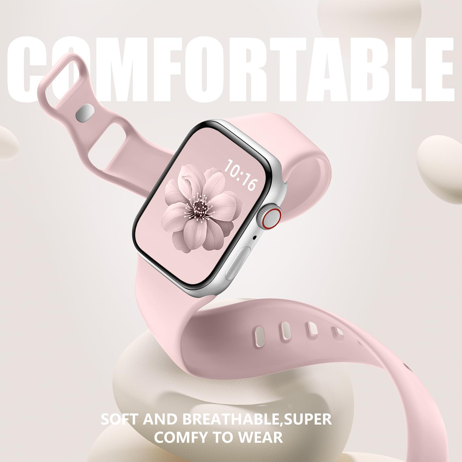 6 Pack Soft Silicone Sport Bands for Apple Watch - Compatible with Series 10/9/8/7/6/5/4/3/2/1, SE & Ultra (38mm/40mm/41mm/42mm/44mm/45mm/46mm/49mm) - Waterproof, Comfortable Wristband for Women & Men - Perfect for Gym, Running, Swimming & Daily Wear