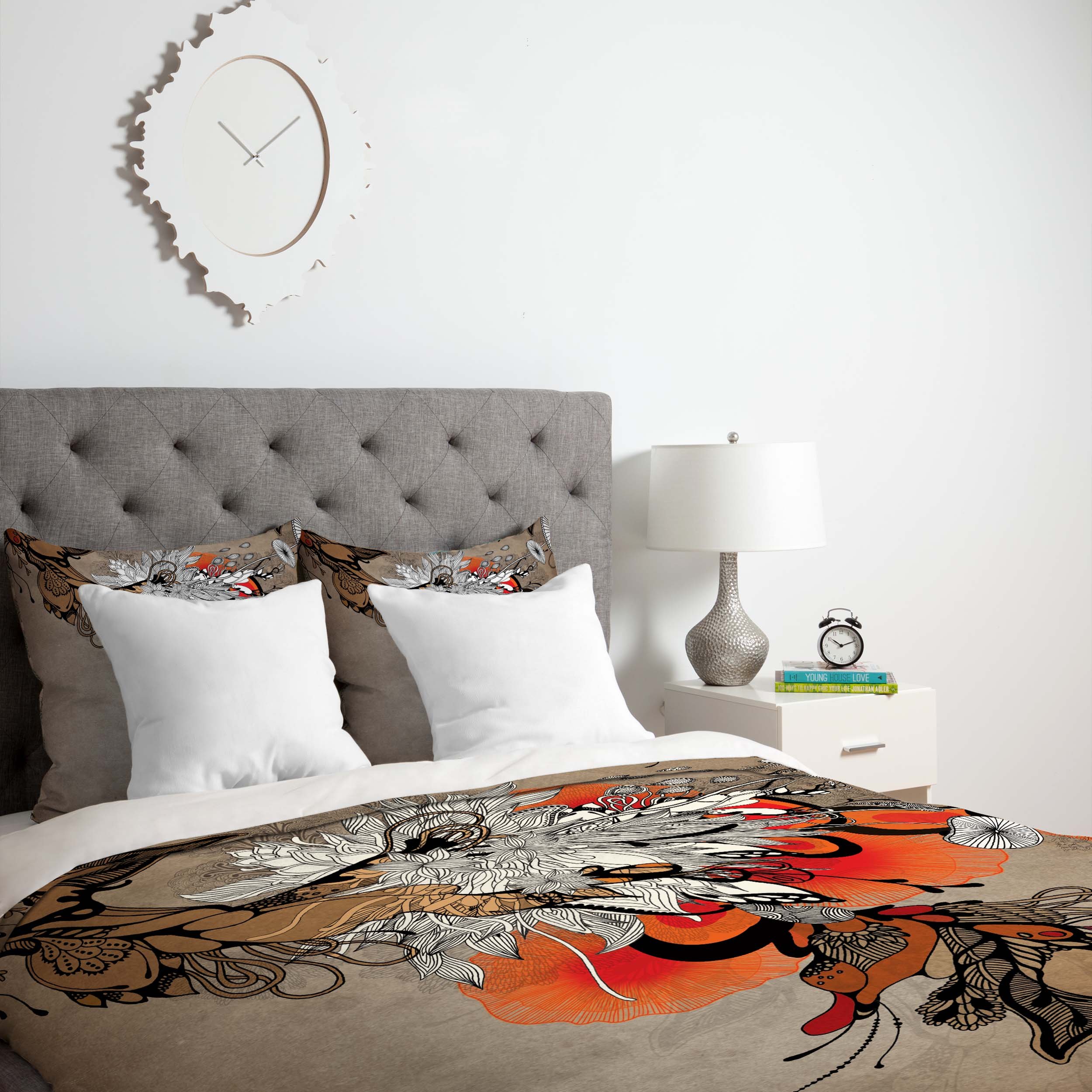 Deny Designs Iveta Abolina Sonnet Queen Duvet Cover Set - Bohemian Floral Bedding for Master Bedroom & Guest Room Decor