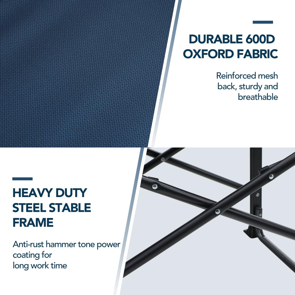 Heavy Duty Folding Camping Chair with Side Table - 350 lbs Capacity Portable Outdoor Director Chair for Adults, Navy - Perfect for Camping, Backyard, Beach & Picnic Use