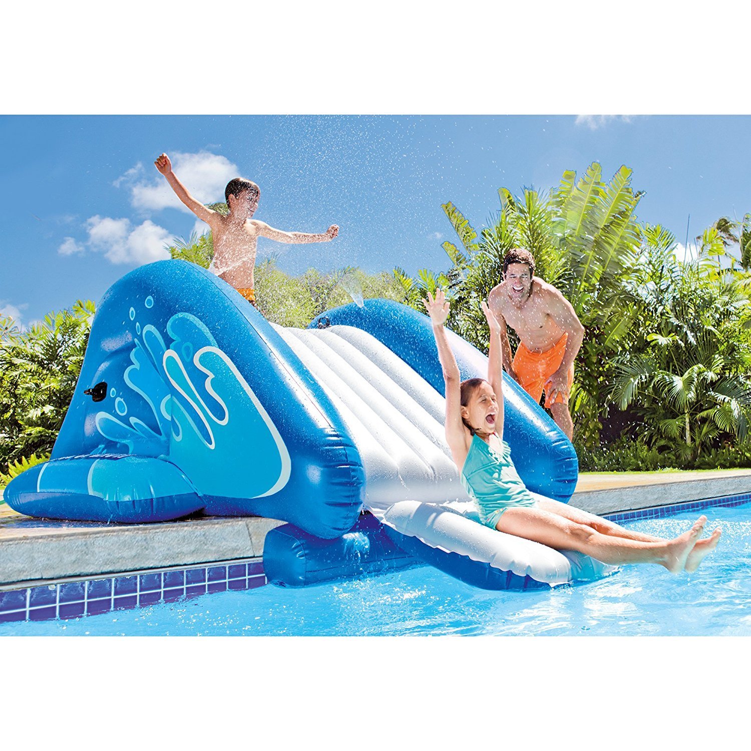 INTEX Kool Splash Inflatable Swimming Pool with Water Slide - Quick Fill Air Pump Included - Perfect for Backyard Summer Fun, Kids Parties & Family Water Play
