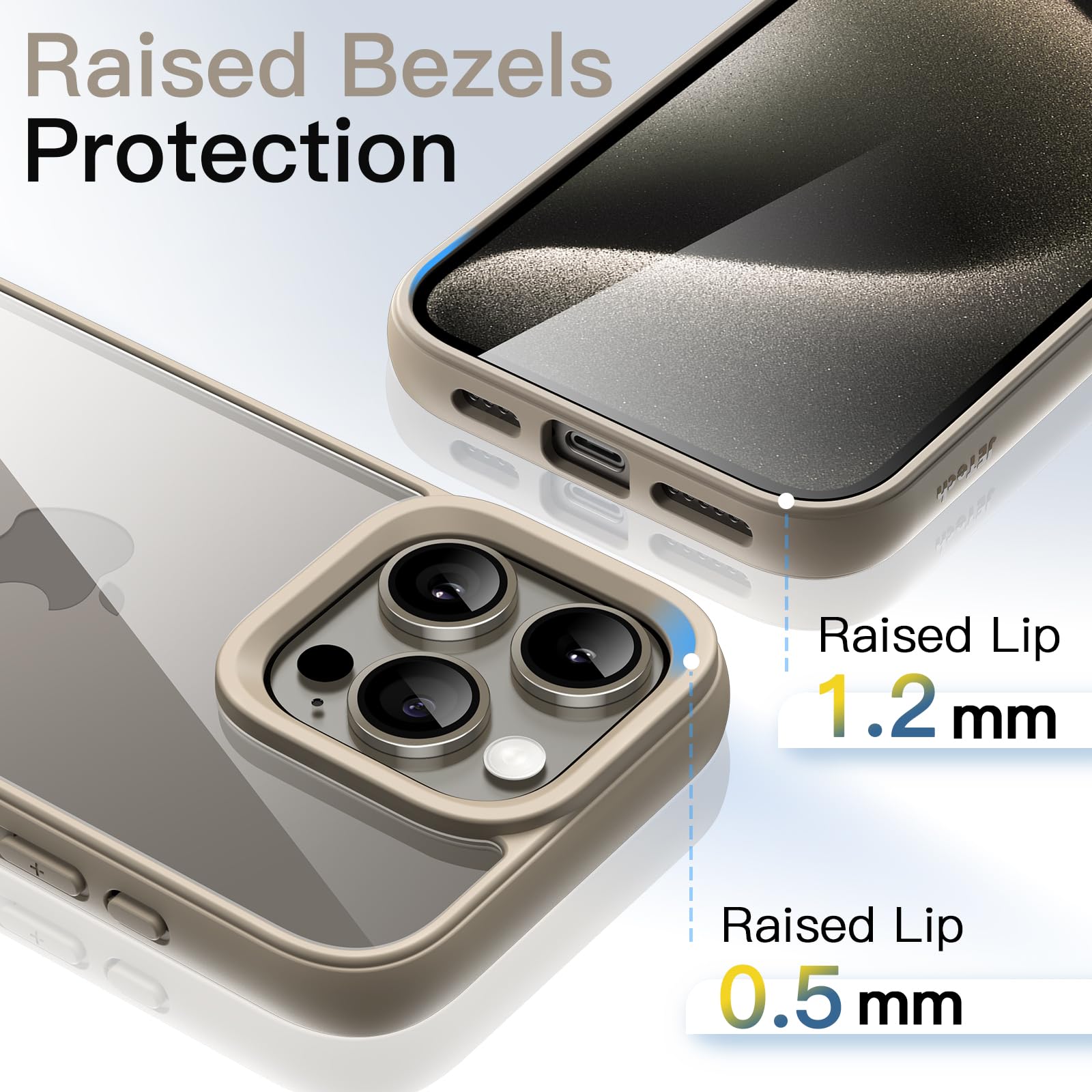 JETech Shockproof Bumper Case for iPhone 15 Pro Max 6.7-Inch - Matte TPU Frame with Anti-Scratch Clear Back (Natural Titanium) - Perfect for Outdoor Activities, Work & Daily Protection